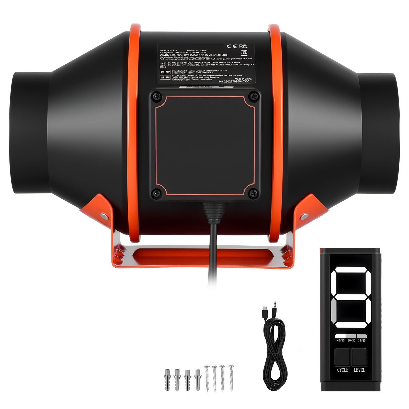 4" Inline Ventilation Fan, 205 CFM, EC Pure Copper Motor, Quiet 27.1dB