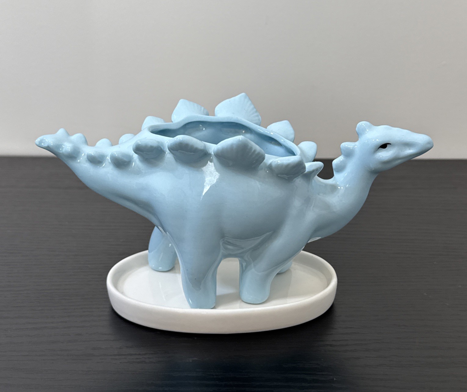 Blue Ceramic Stegosaurus shape Dinosaur Succulent Planter With Matching Tray