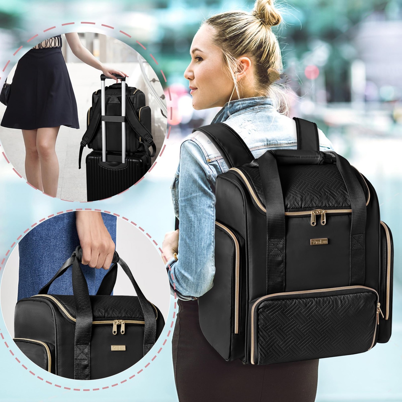 Large Makeup Backpack with 3 Clear Makeup Bags, Double Layers Professional Ma...