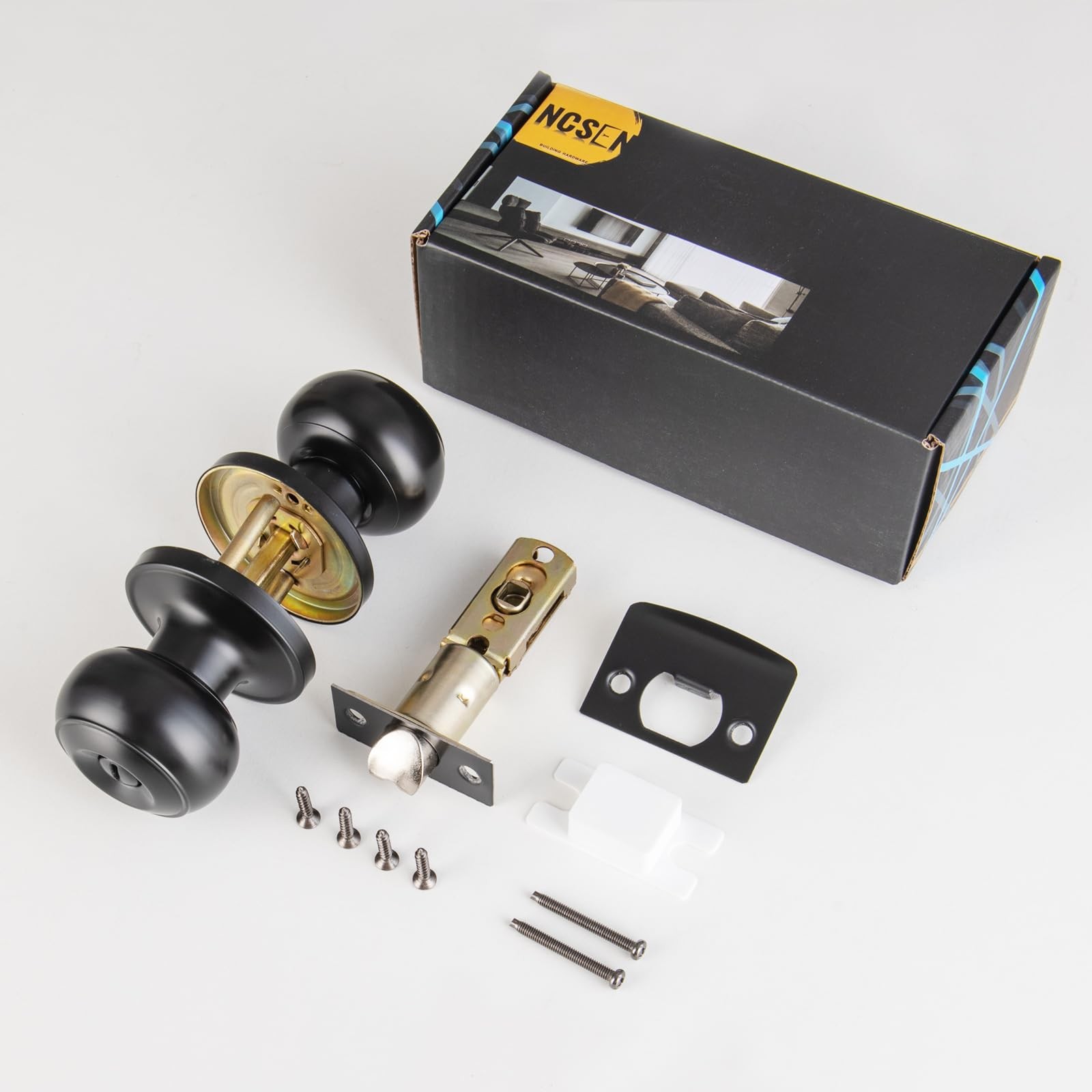 8 Pack Black Door Knobs Interior Keyless, Door Knobs for Bathroom & Bedroom