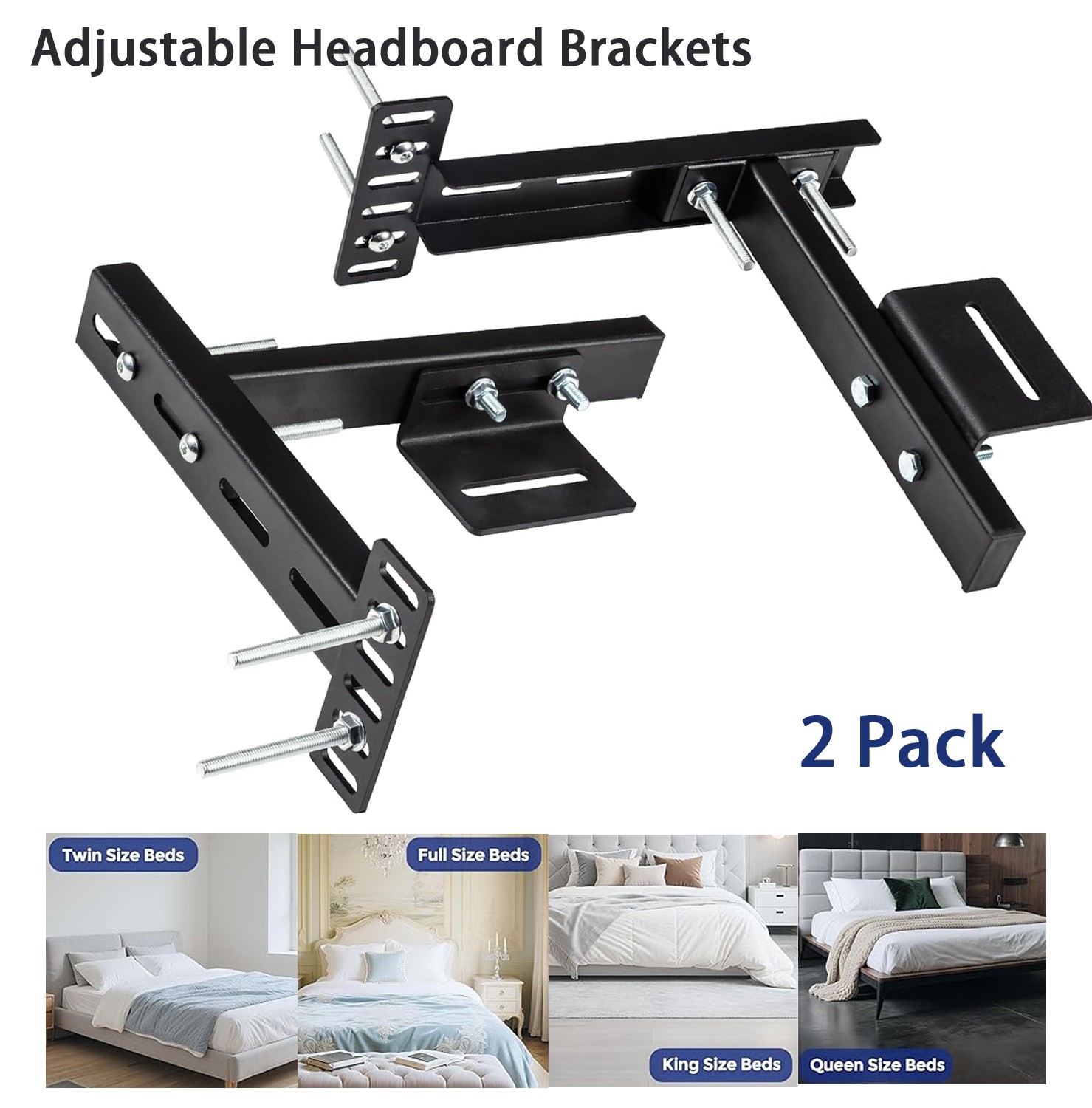 2 Pack Adjustable Headboard Brackets for Metal Bed Frame Universal Brackets Kit