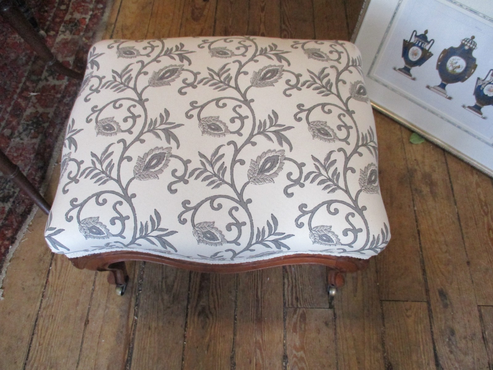 Antique French Style Walnut Framed Foot Stool