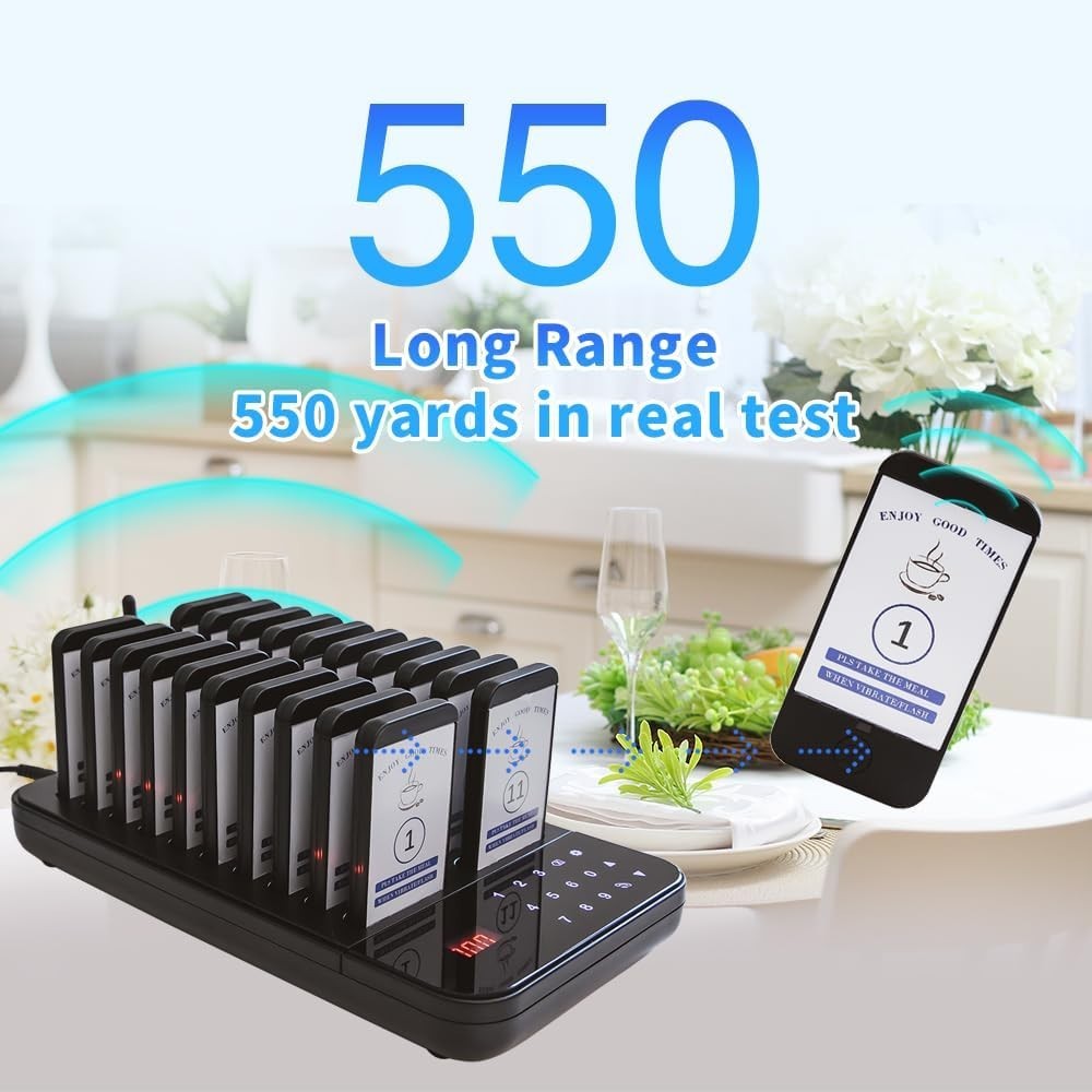 Wireless Restaurant Pager System with 20 Beepers for Efficient Guest Management