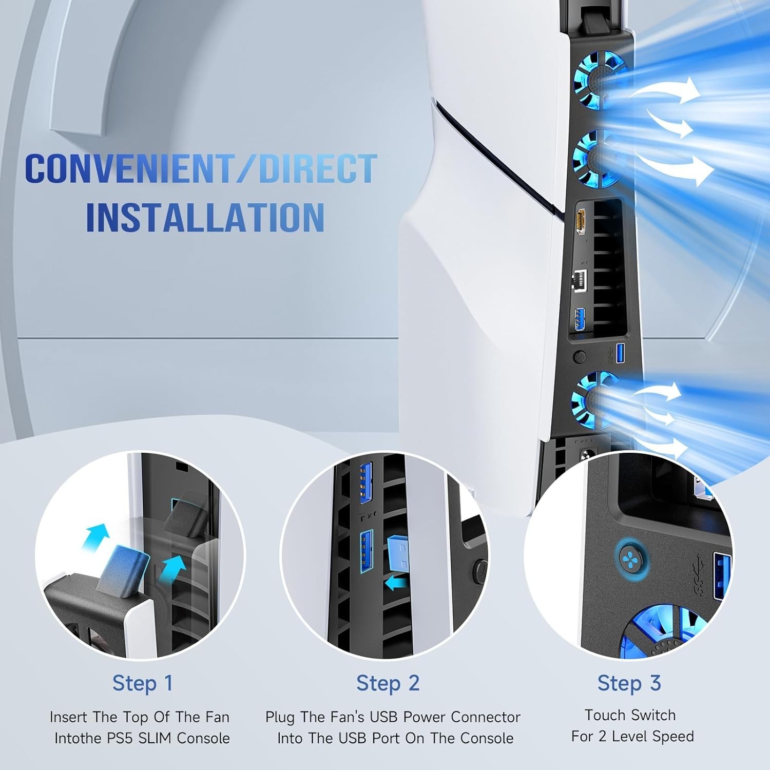 Whisper-Quiet PS5 Slim Cooling System with Enhanced Airflow & LED Indicator