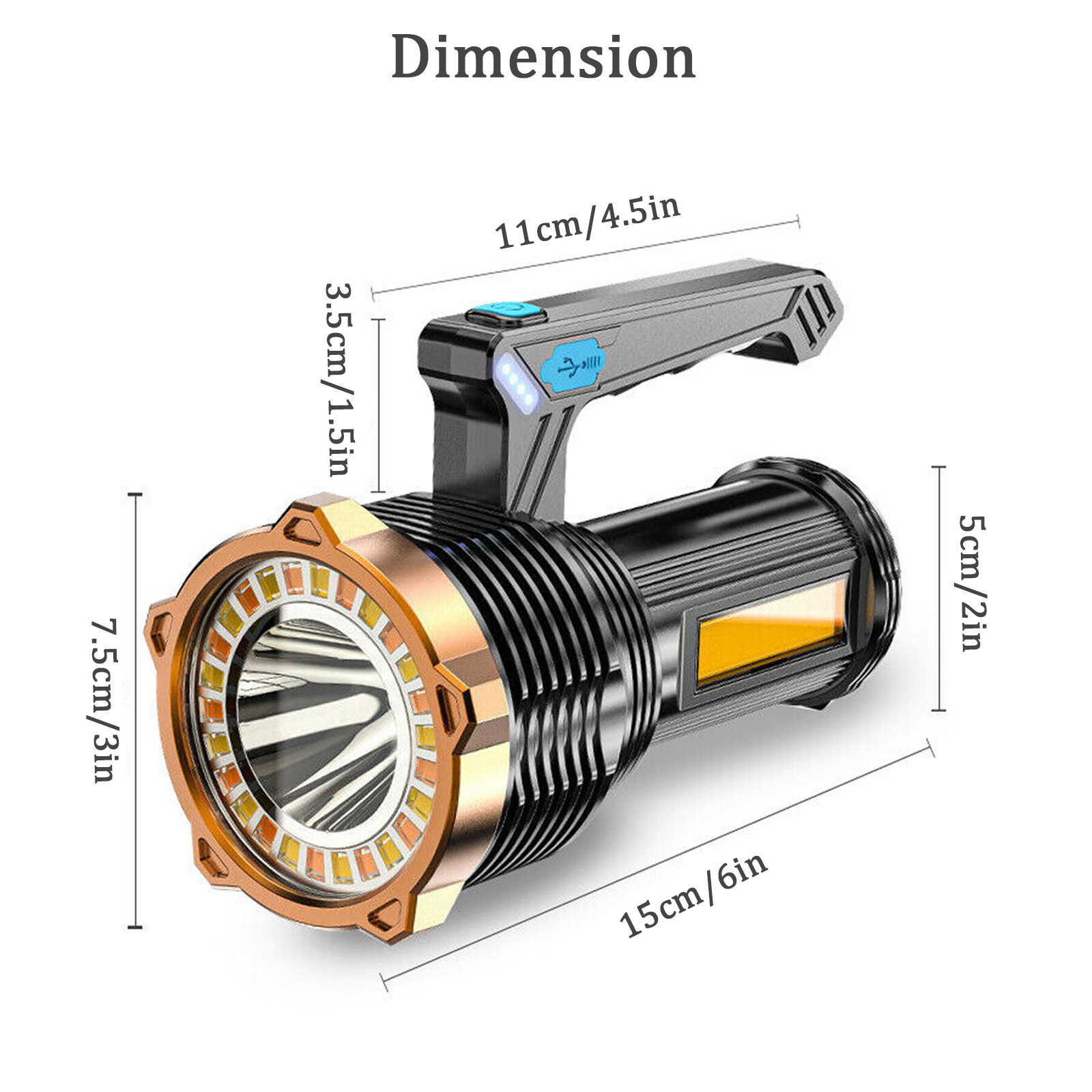 Super Bright LED Flashlight High Powered Torch USB Rechargeable Lamp