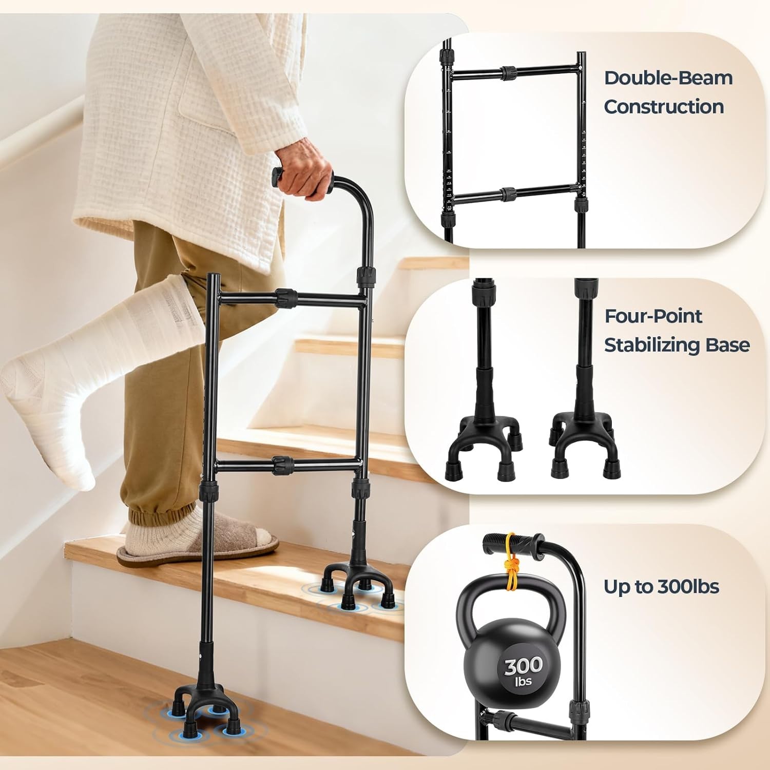 Stair Climbing Aid Cane for Seniors – Height & Width Adjustable, Lightweight ...