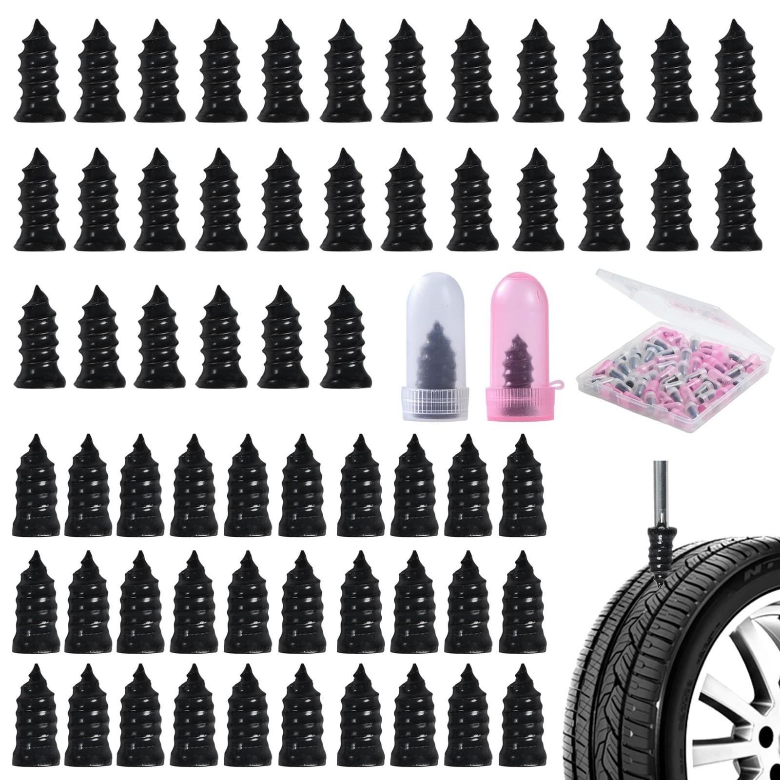 60 Pcs Tire Repair Screws, Tire Patch Kit, Screw in Tire Plugs | Quick Tool T...