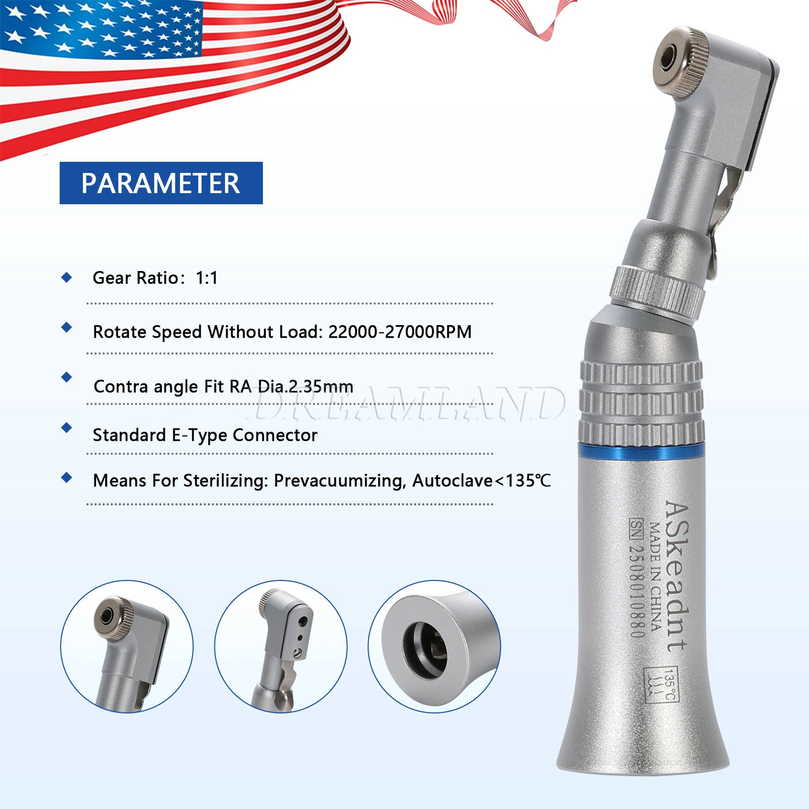 NSK Style Dental Slow Low Speed Handpiece Contra Angle E-TYPE ASKEADNT
