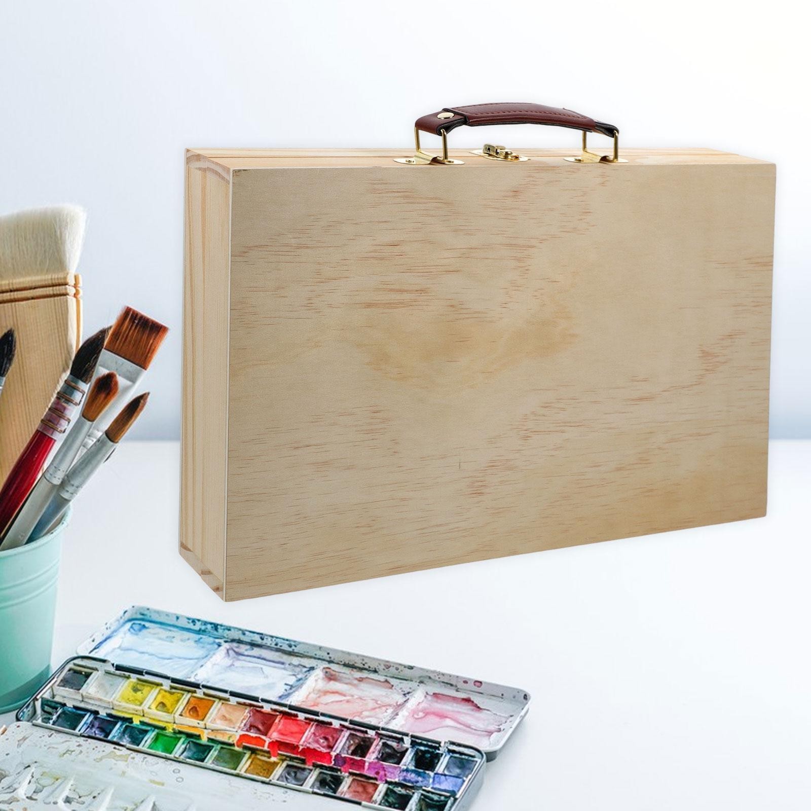 Wooden Artist Supplies Storage Box with Comfortable Handle Container Case