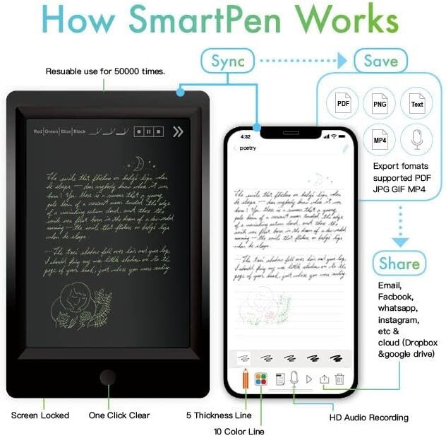 Ophaya Digital Smart Pen+Small Notepad Real-time Sync Ideal for Note-Taking