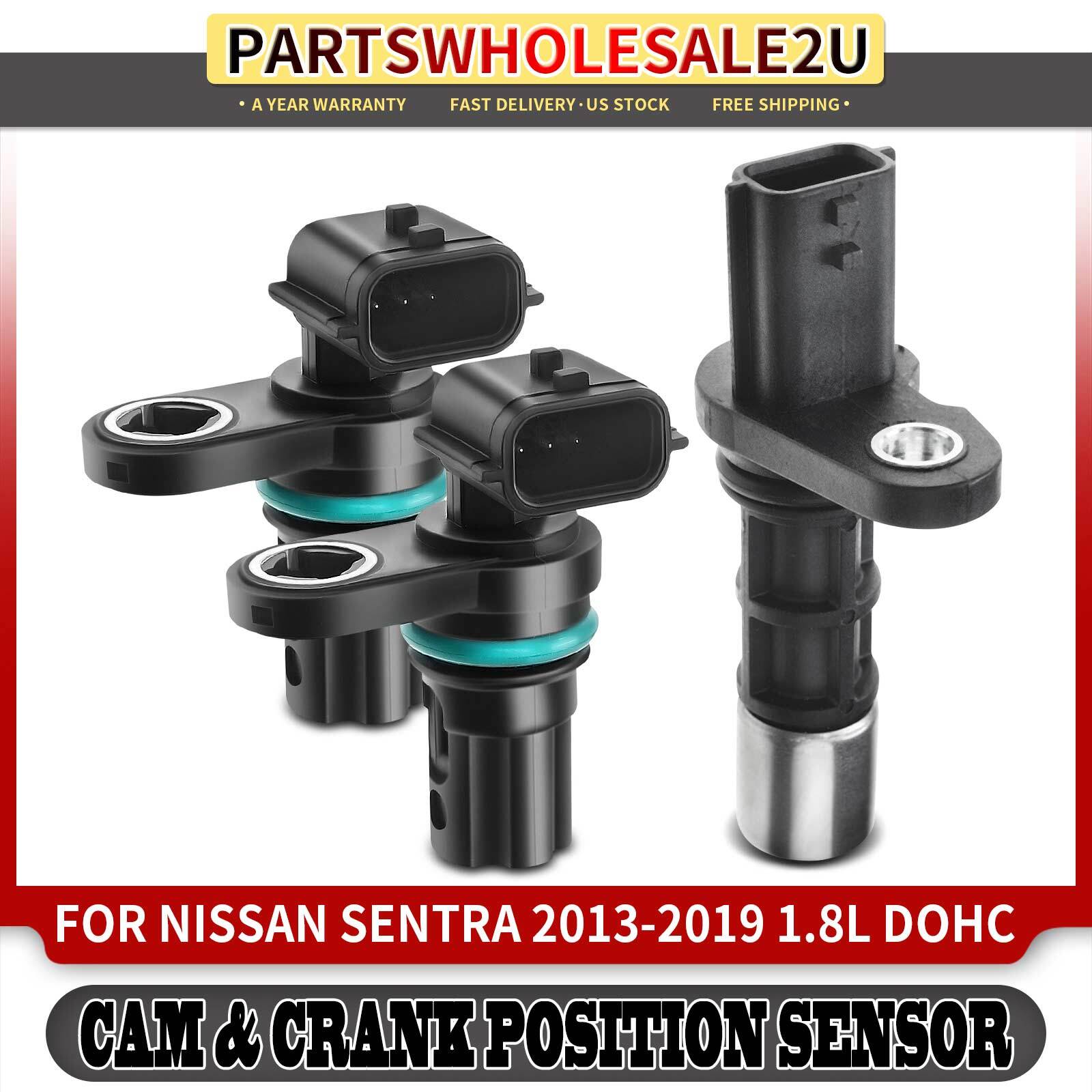 2x Camshaft & 1x Crankshaft Position Sensor for Nissan Sentra 2013-2019 L4 1.8L