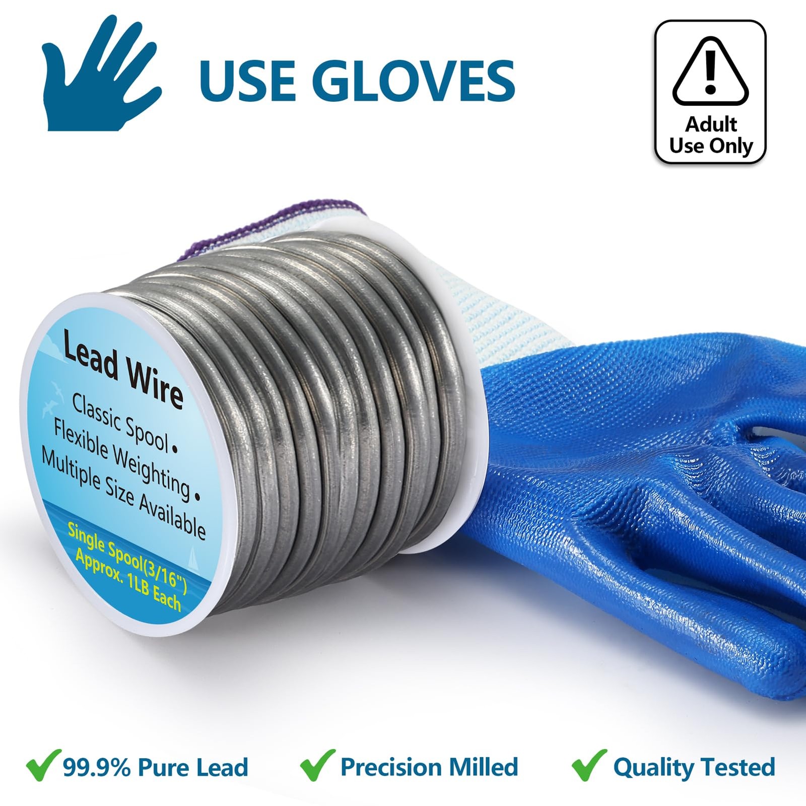 Lead Wire Solid Core Soft High Density 1 Lb Spool 5/64", 1/8", 3/16", 1/4" Gauge