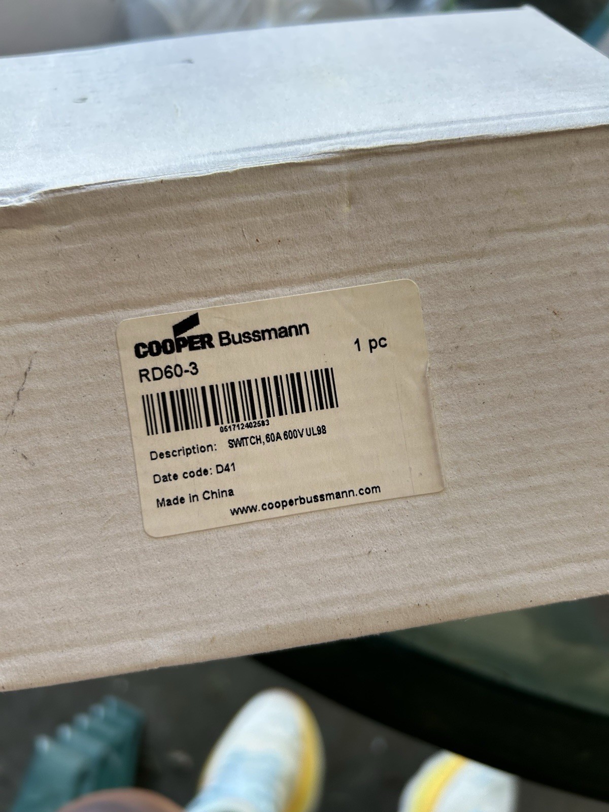 Cooper Bussmann RD60-3 60A 600V Rotary On/Off Switch, 2-Pos Panel Mount
