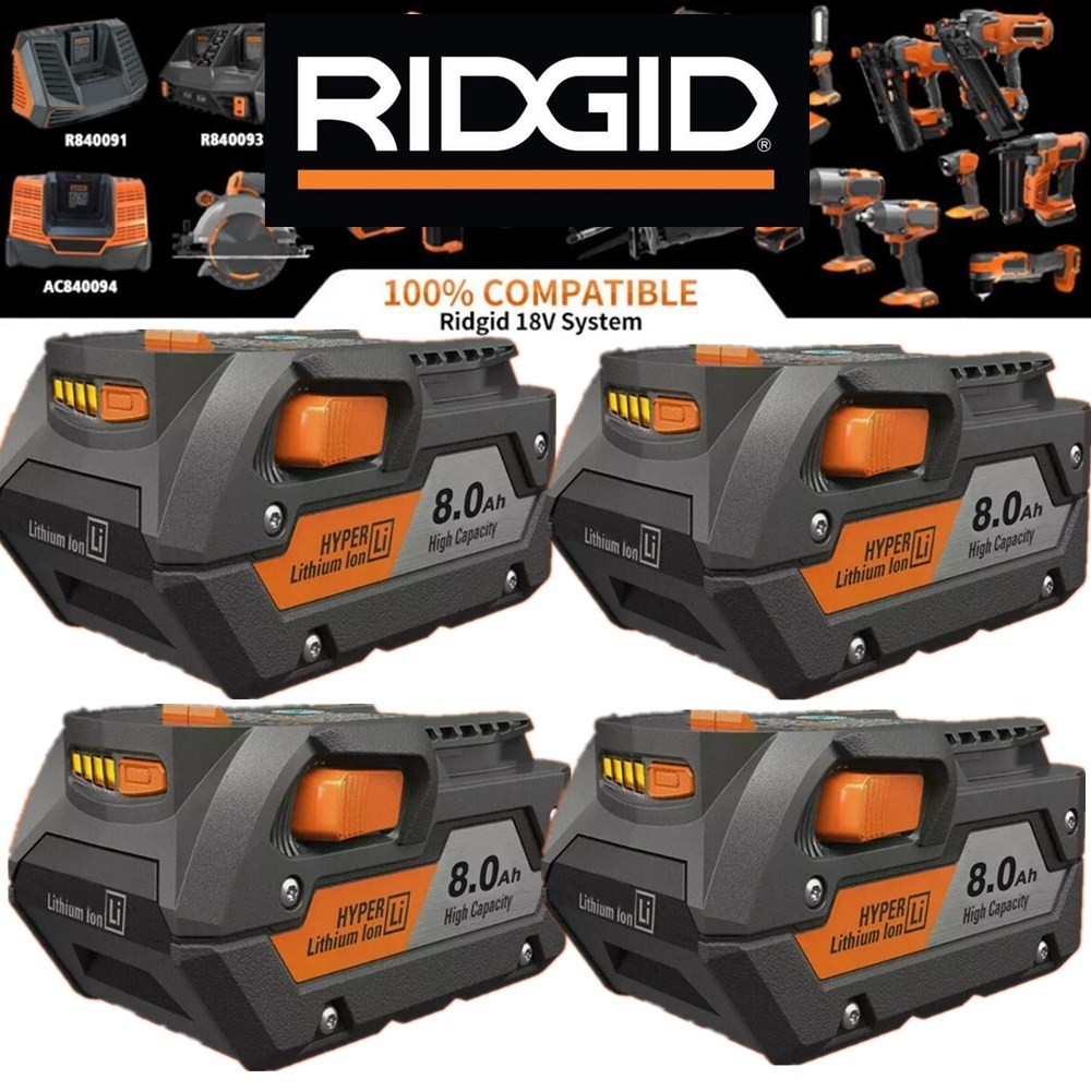 2~4PACK For Ridgid R840087 8.0Ah Lithium Battery 18Volt R840085 Power Tools