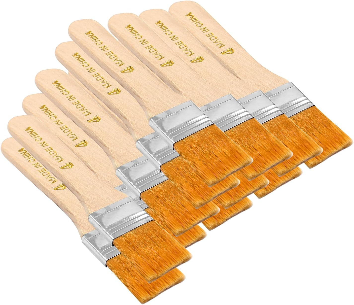 12PCS 1" Flat Paint Brushes Nylon Bristle Wood Handle for Oil Acrylic Watercolor