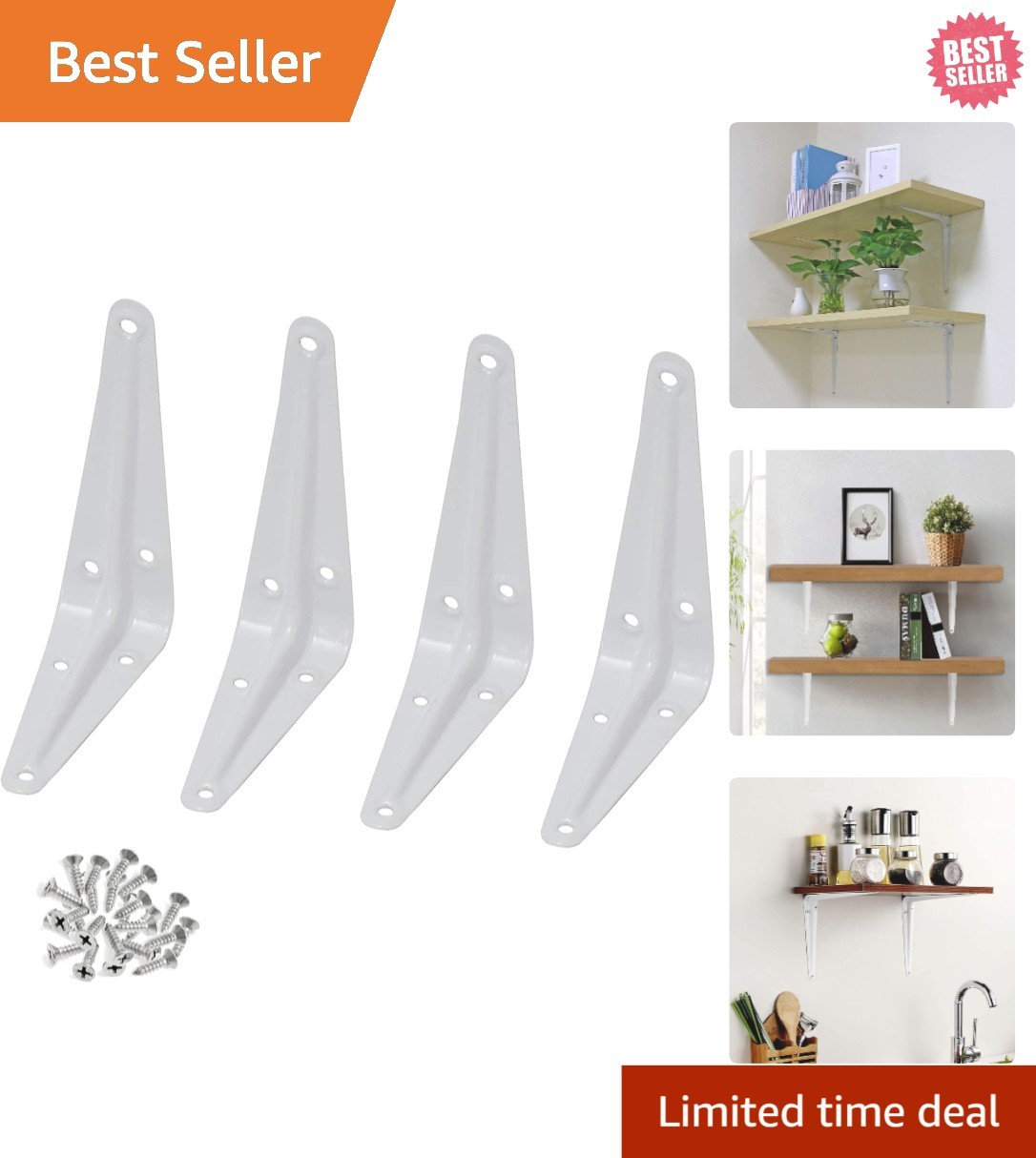 Heavy-Duty 3" x 4" White Corner Brackets - Supports Up to 35lbs - Set of 4
