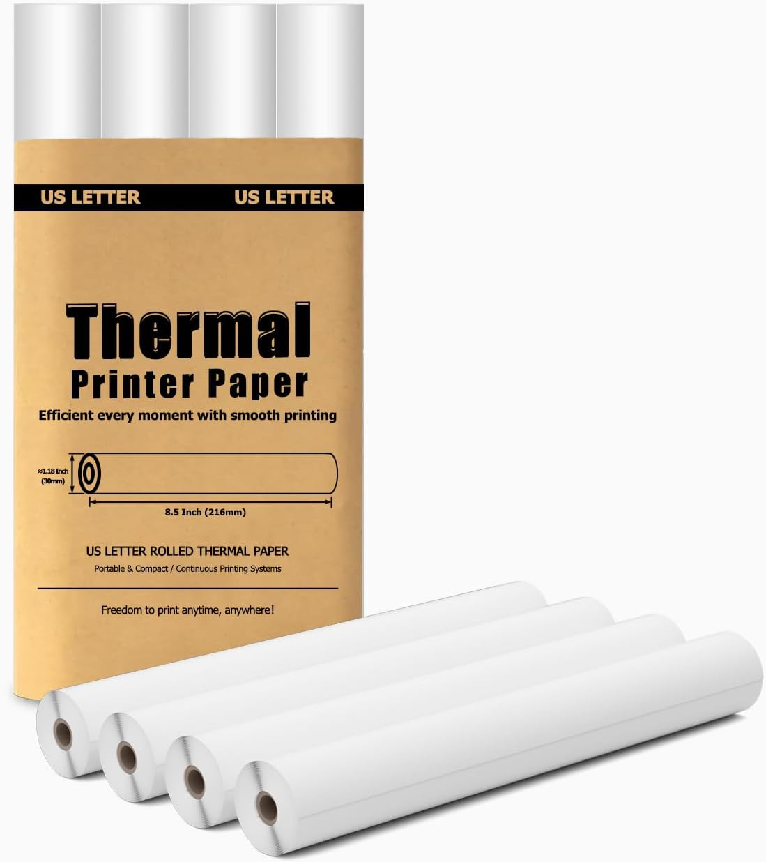 4 Rolls Thermal Paper 8.5’’ x 11’’ for Portable Printer, Compatible with D810/ M