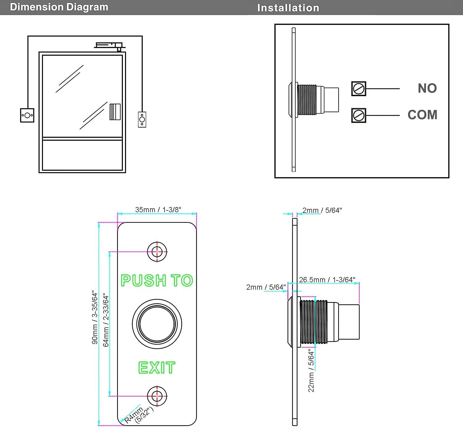 UHPPOTE Momentary Push to Exit Button Switch NO/COM Output Stainless Steel...