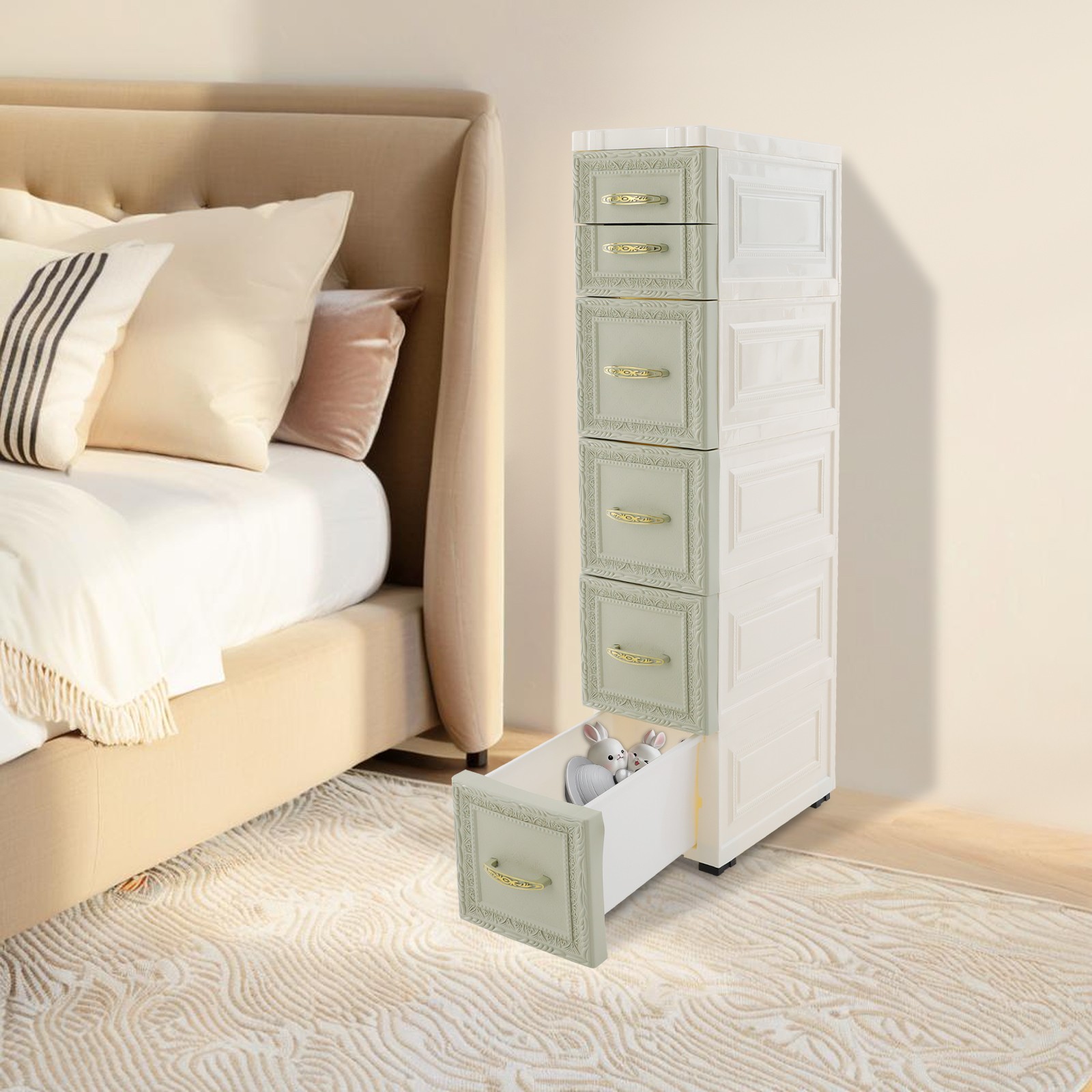 5-layer three-dimensional embossed pattern storage cabinet 18x32x84- green, PP.