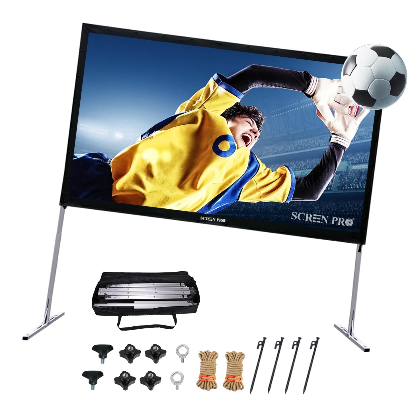 SCREENPRO 120inch Projector Screen with Stand, Fast Outdoor Movie Screen for ...