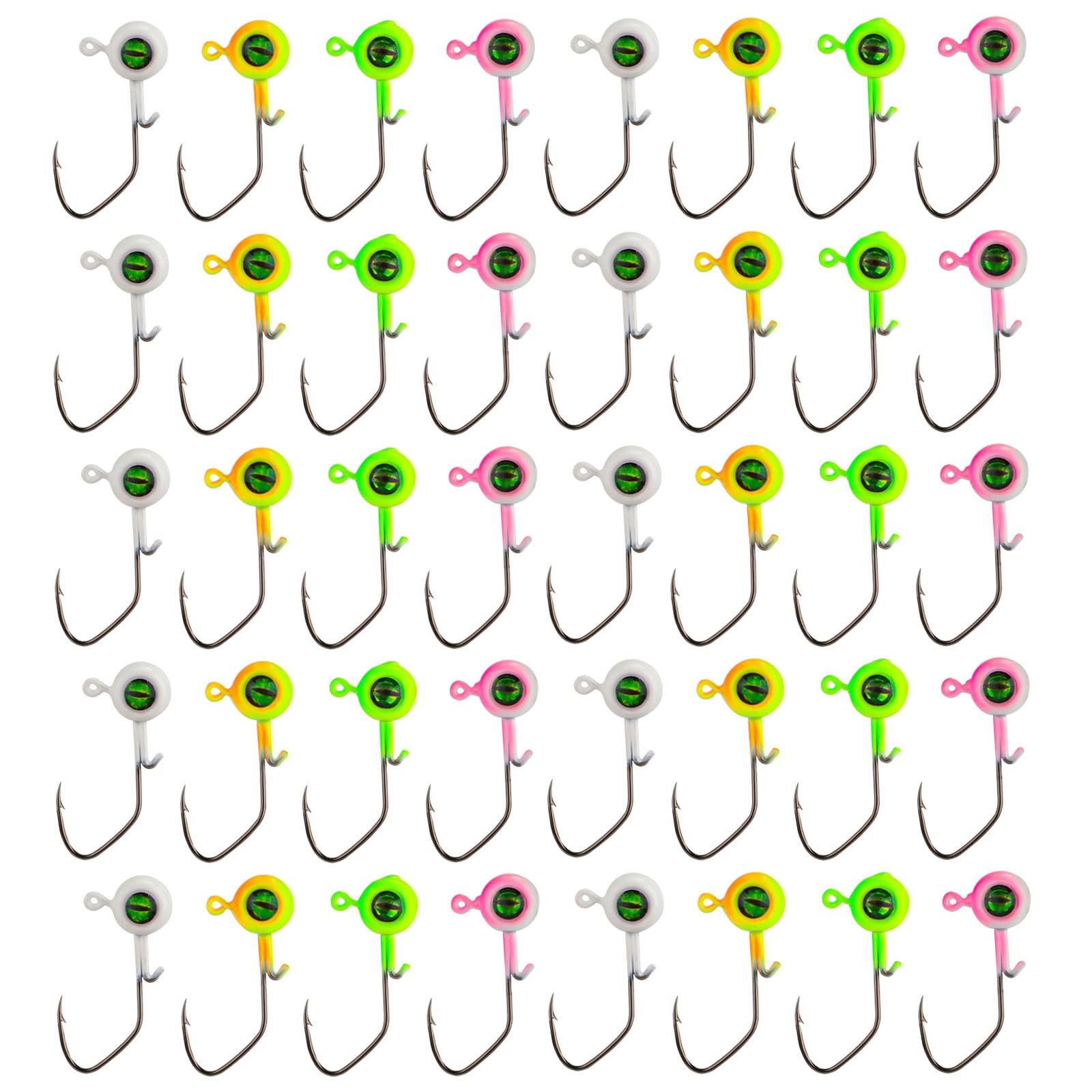 40pcs Crappie Jig Heads Fishing Hooks 3D Eyes Swimbait 1/16oz Bass Lure