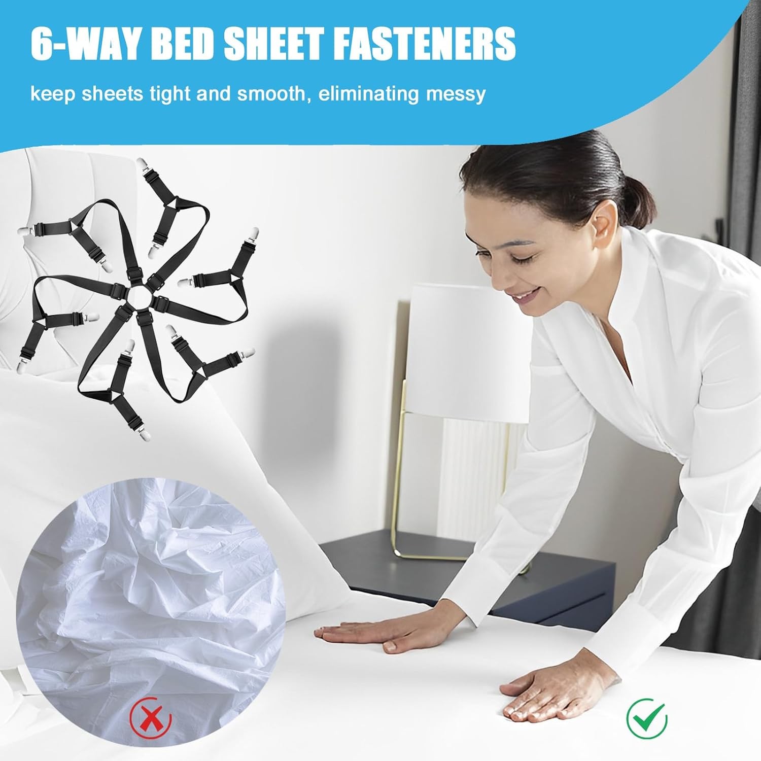 Bed Sheet Holder Straps, Adjustable Elastic Fitted Strap Tablecloth...
