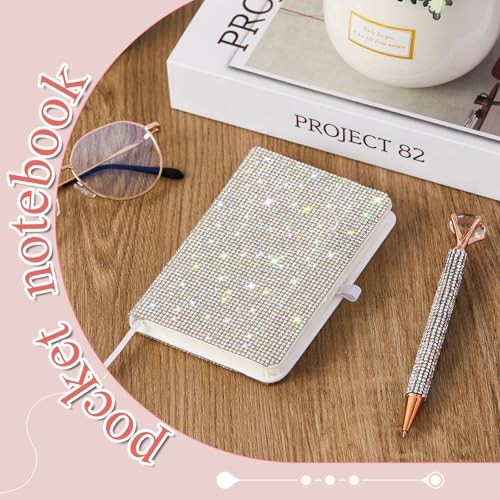 Rhinestone Notebook Pen Sets Glitter Pocket Notebook Crystal A6 Silver Classic