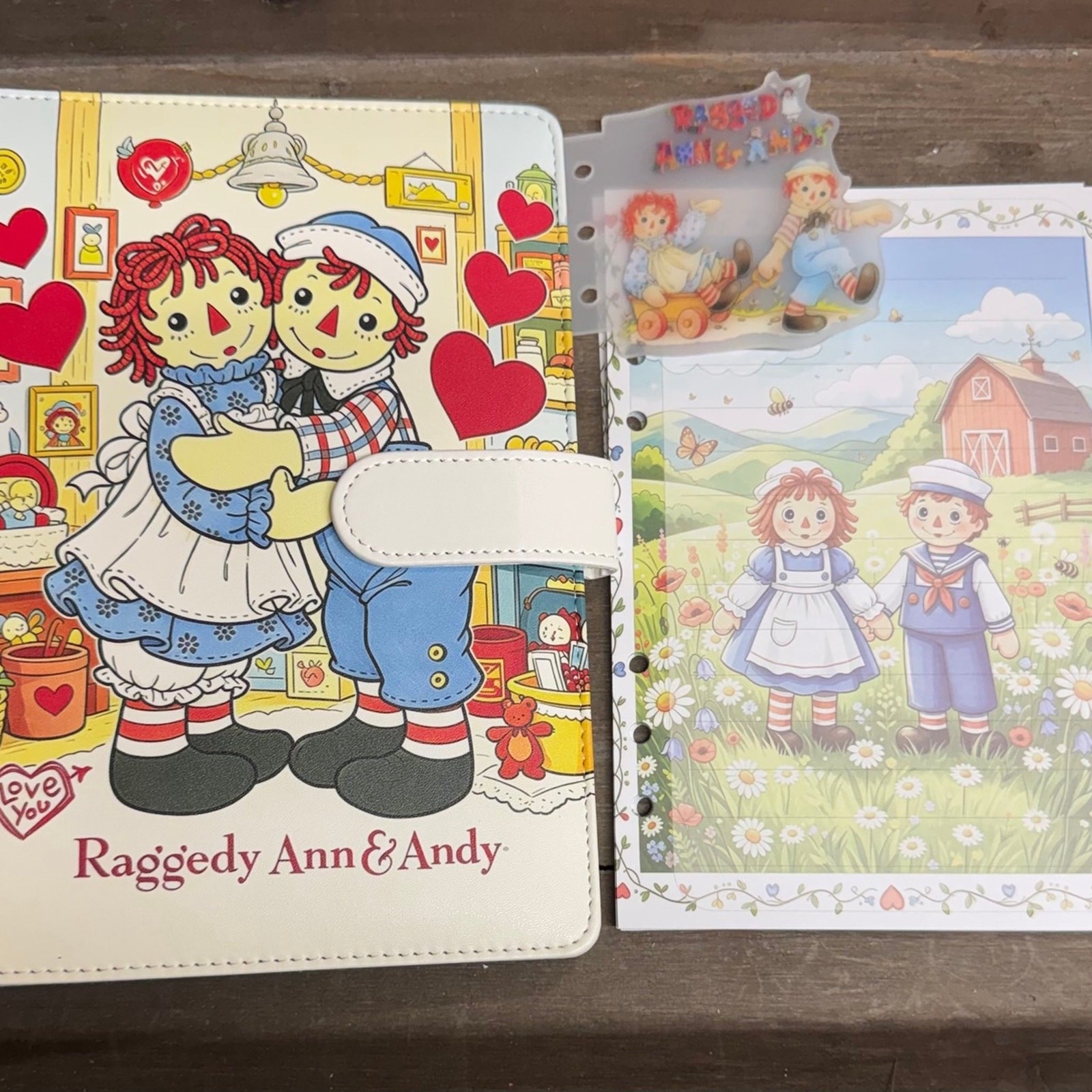 Raggedy Ann and Andy A5 Binder with matching printed paper & acrylic divider
