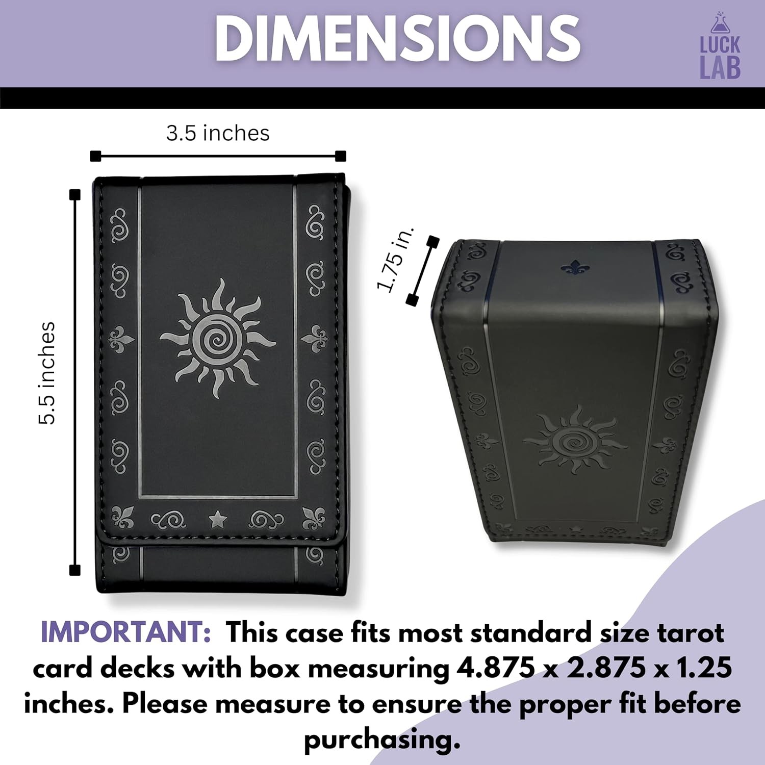 Luck Lab Leather Tarot Card Case/Holder - Black - For Most Standard Size...