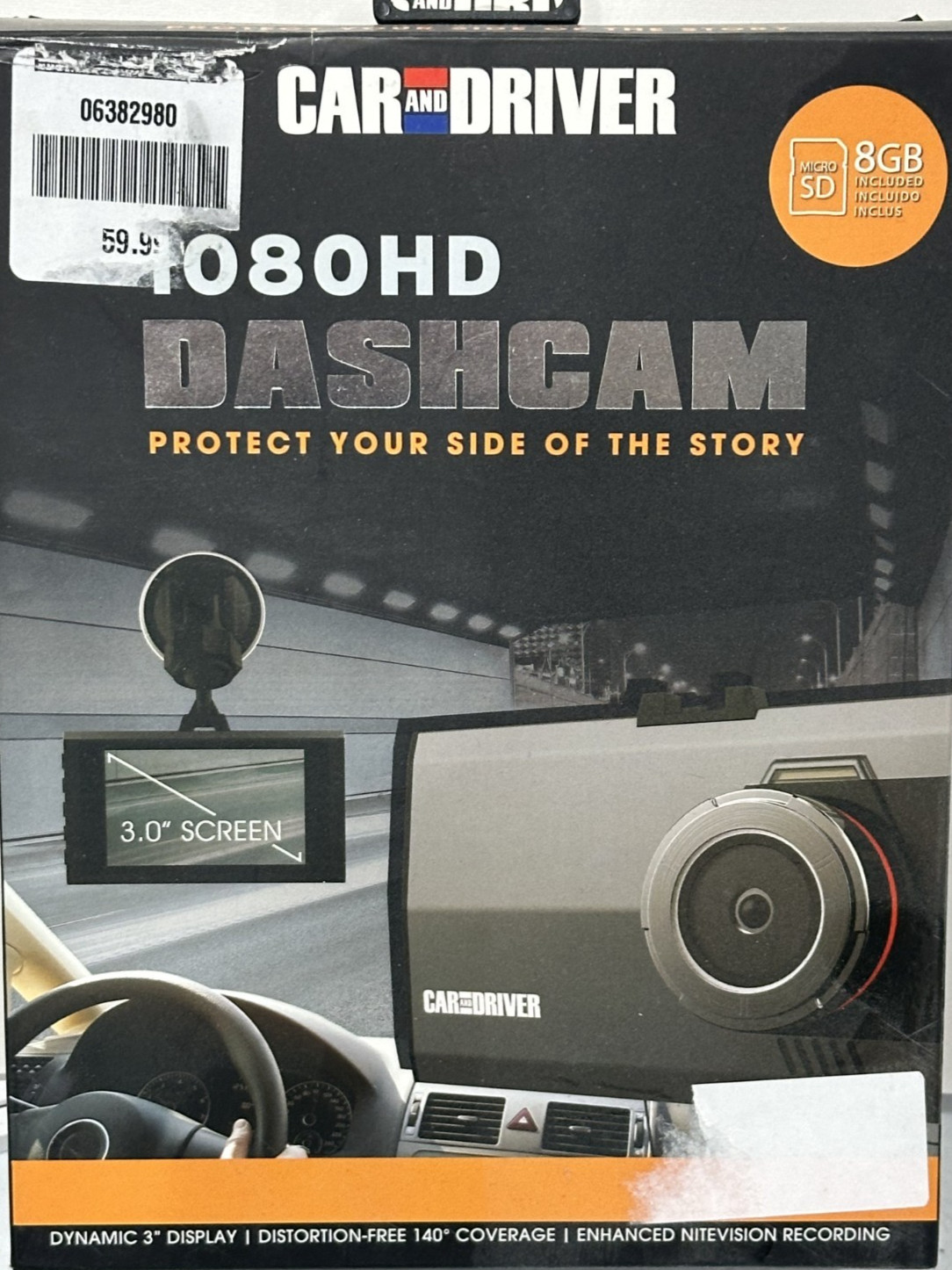 Car & Driver 1080HD Dashcam Micro SD 8GB Incl 3" Display 140* Coverage NIB
