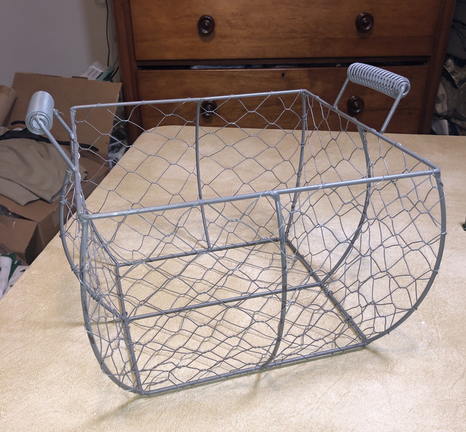 Metal Wire Egg / Fruit Basket Farmhouse Rustic Distressed with Handles