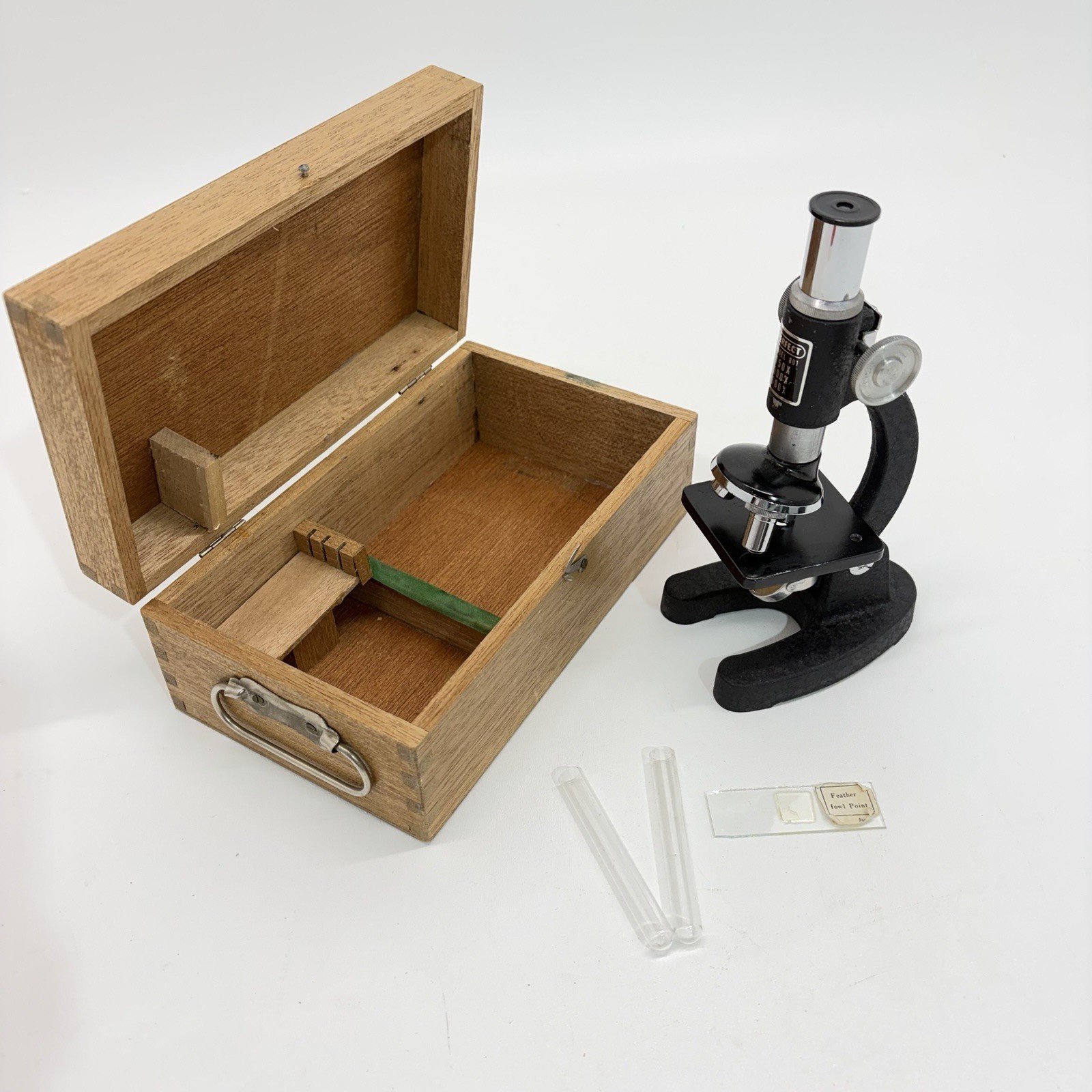 Perfect Model 801 Turret Microscope | 150x –600x | Original Wood Case Japan 1960
