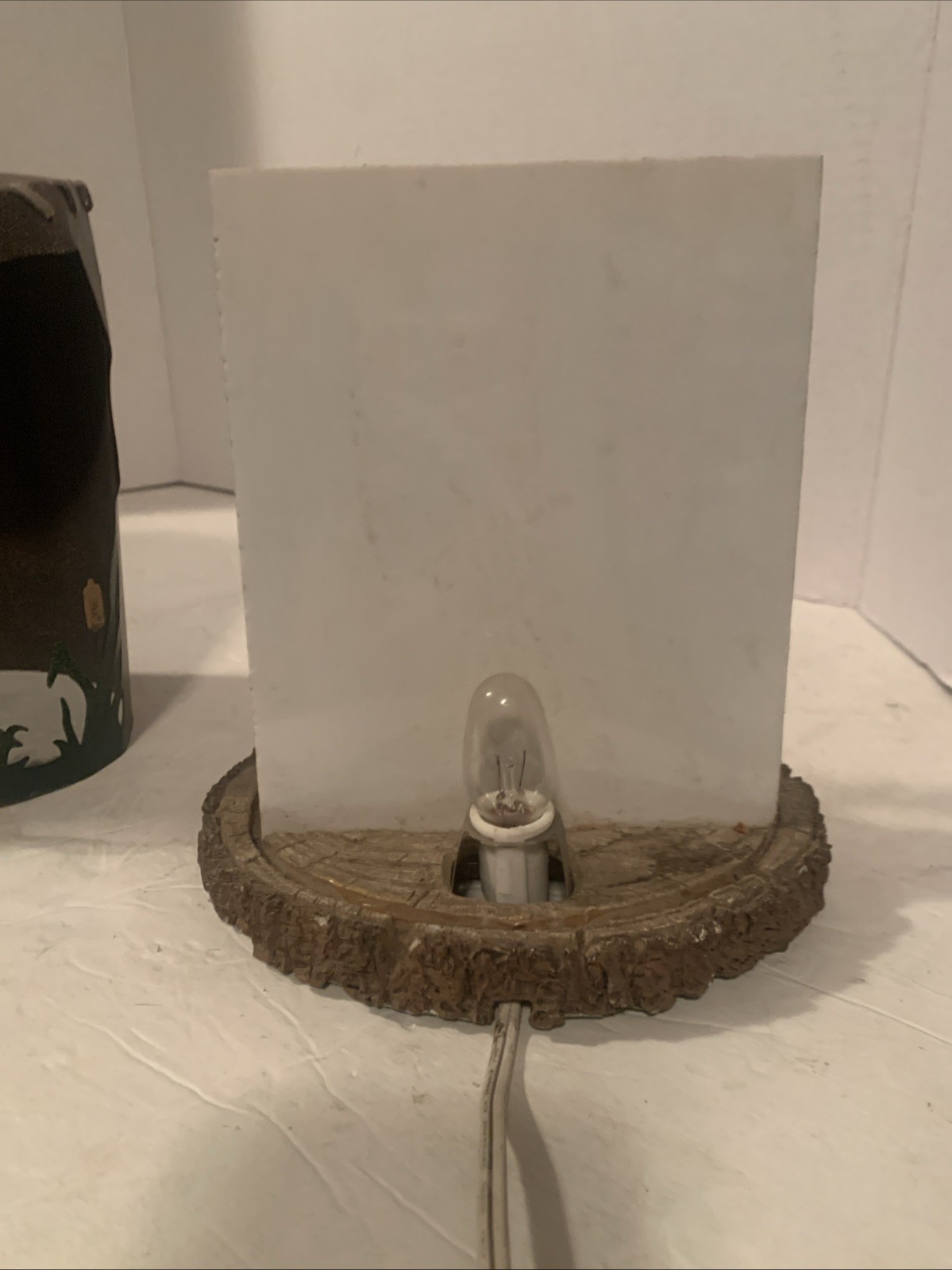 Night Light Light Up Rustic Woods Trees Moose Cattails Stump 7.5”