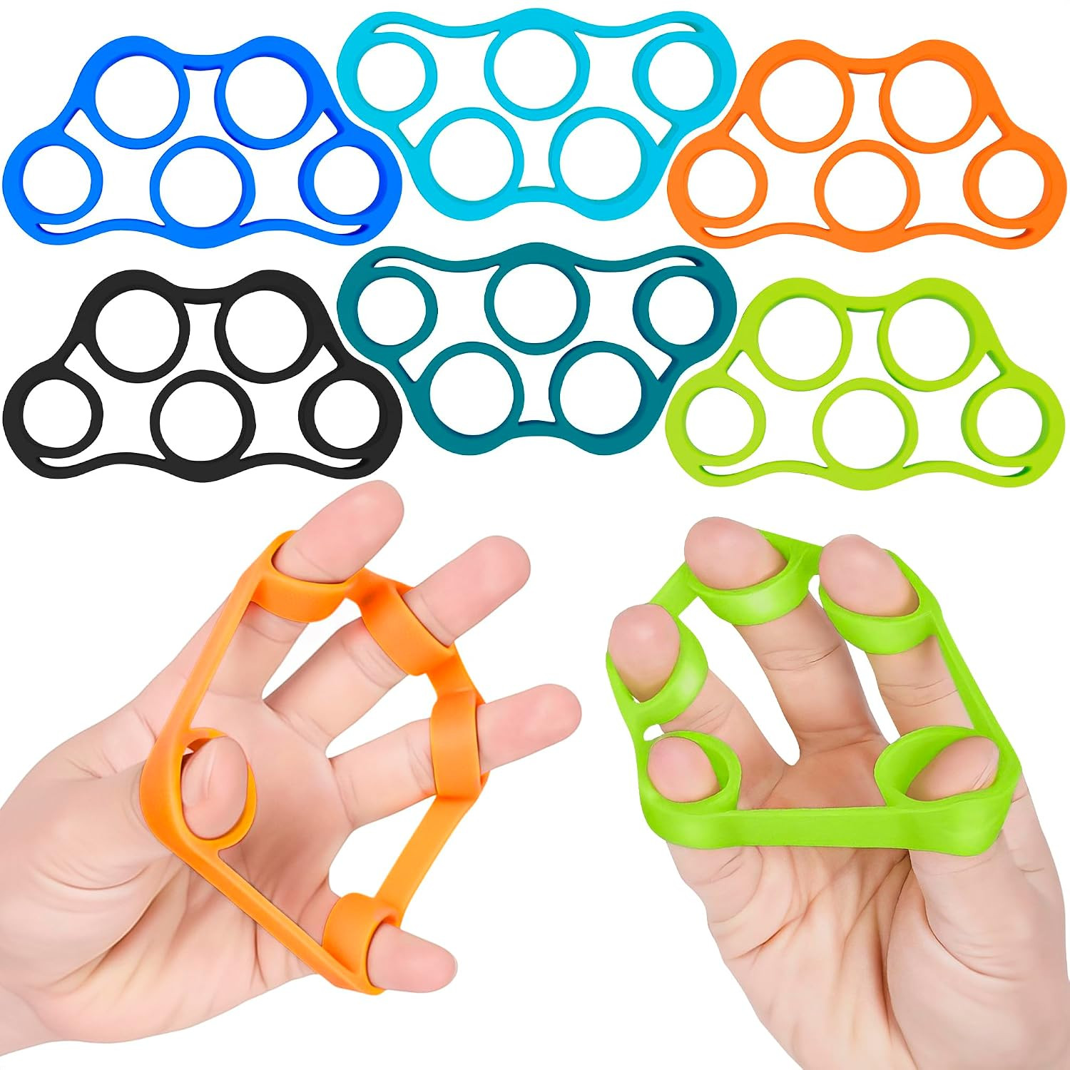 6Pcs Finger Strengthener with 3 Resistance Levels - Elastic Silicone Finger Exer