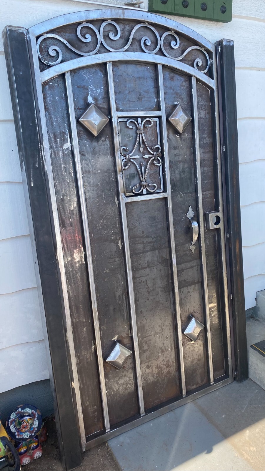 Solid wrought iron pedestrian gate w/side jambs speakeasy custom Your Size