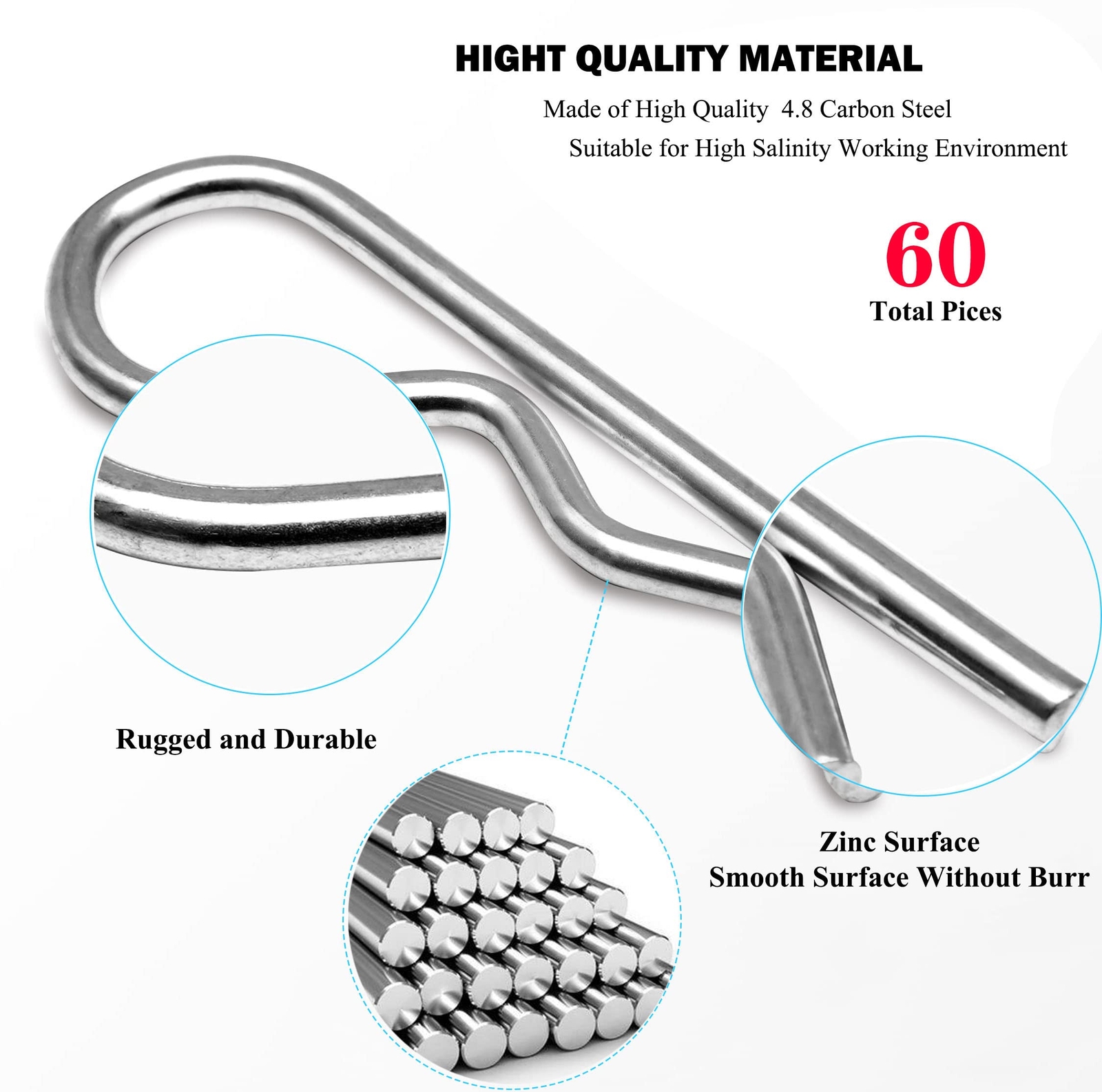 60 Pcs Hitch Pin Clip R Clips Retaining Pins Tractor Cotter Pin Hair Pin Assortm