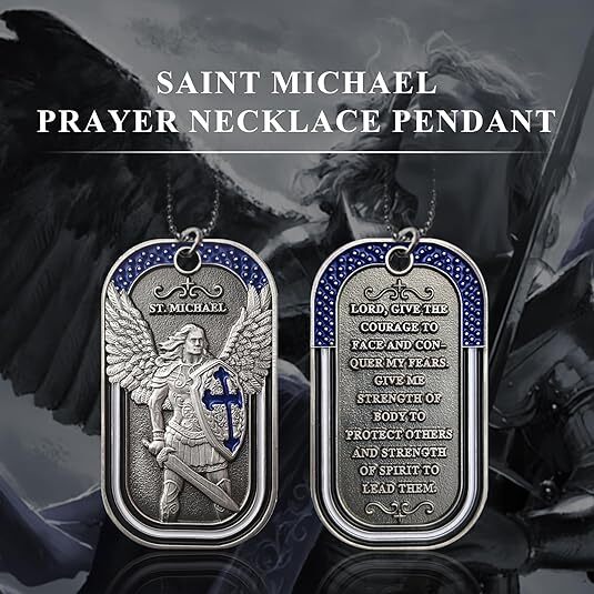 St. Michael Dog Tag Pendant Necklace, Police Officer Challenge Coin Prayer Gifts
