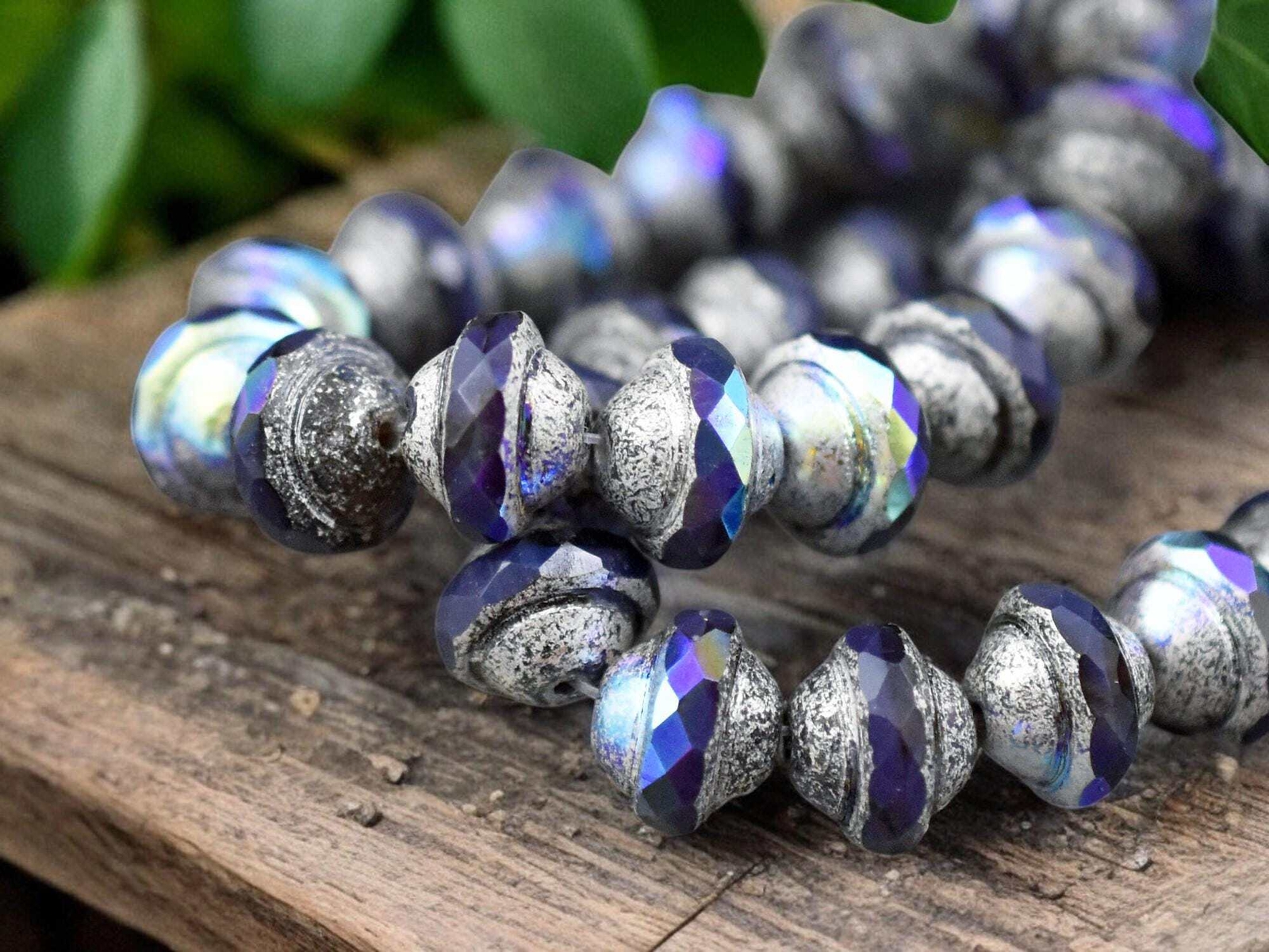 White Silver Washed Matte Violet Purple AB Czech Glass Saturn Beads
