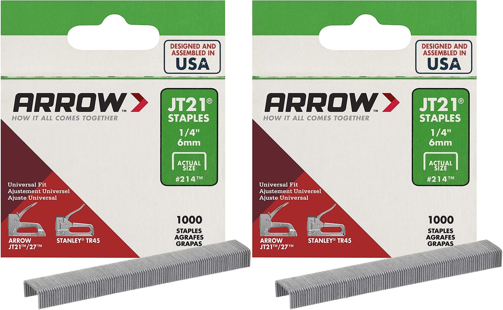 Arrow Fastener 214-2 Genuine JT21 1/4-Inch Staples, 1,000-Staples - 2 Pack
