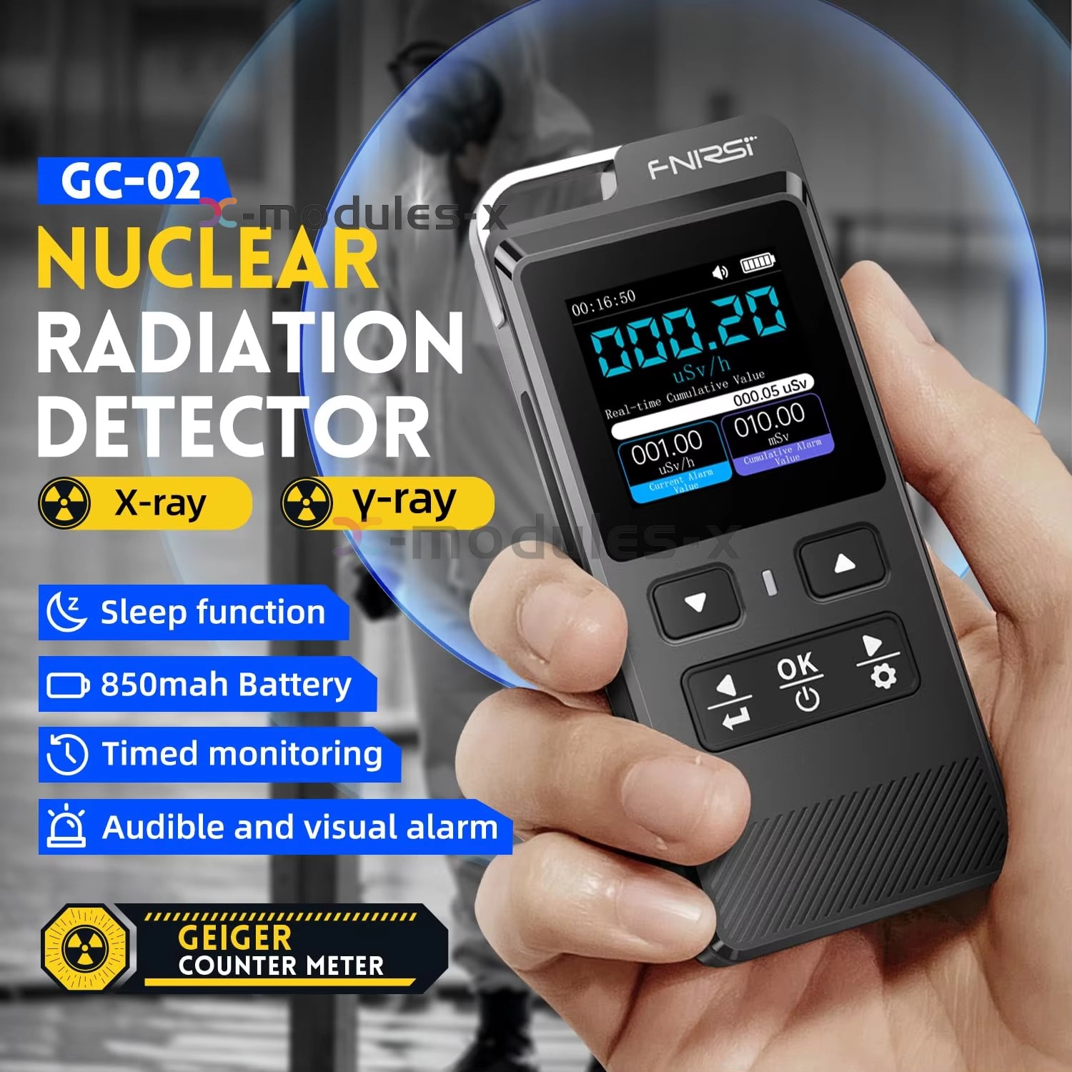 FNIRSI GC-02 Mini Geiger Counter Nuclear Radiation Detector Gamma X-ray Meter