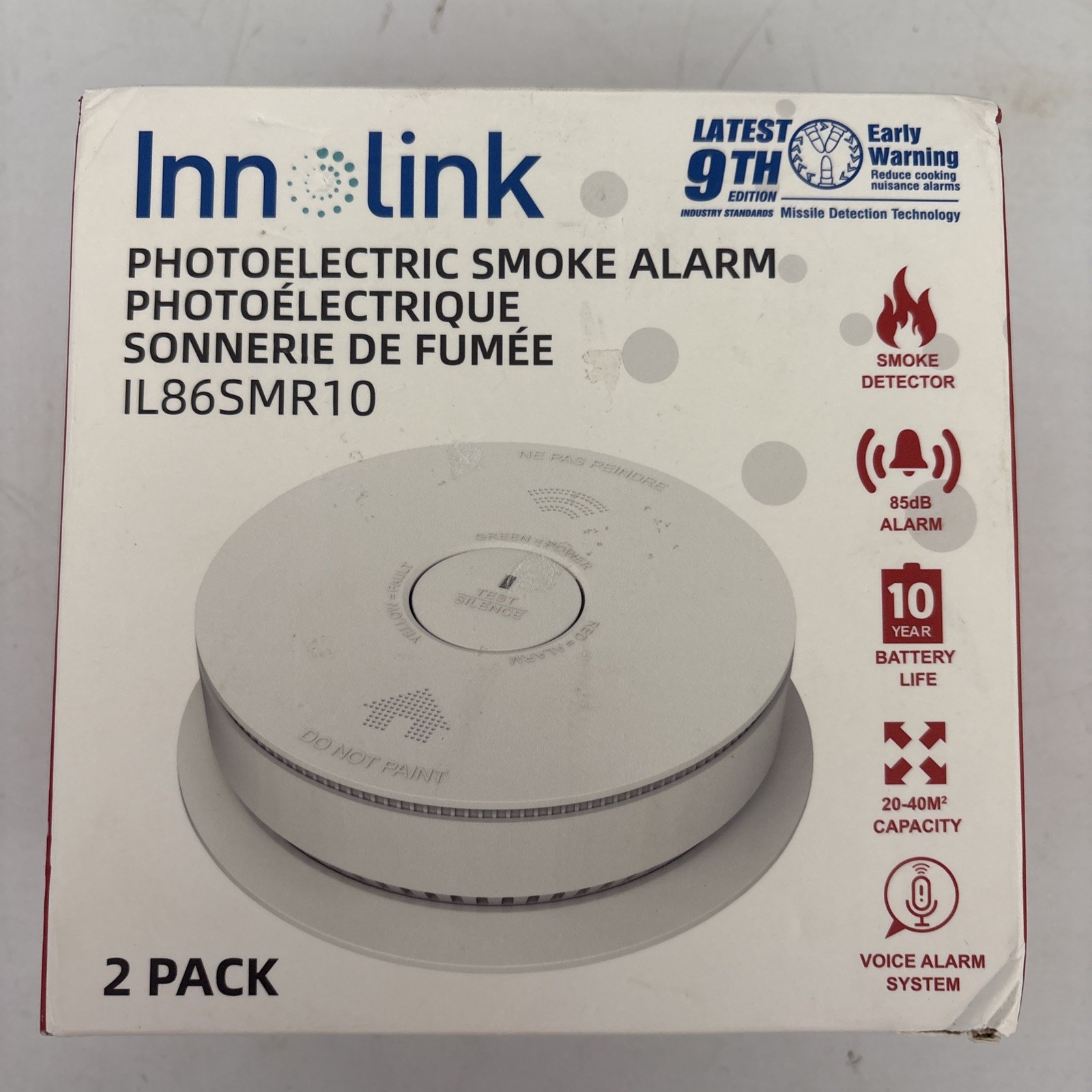 Innolink IL86SMR10 10 Yr Battery Photoelectric Smoke Alarm 2 Pk (New)