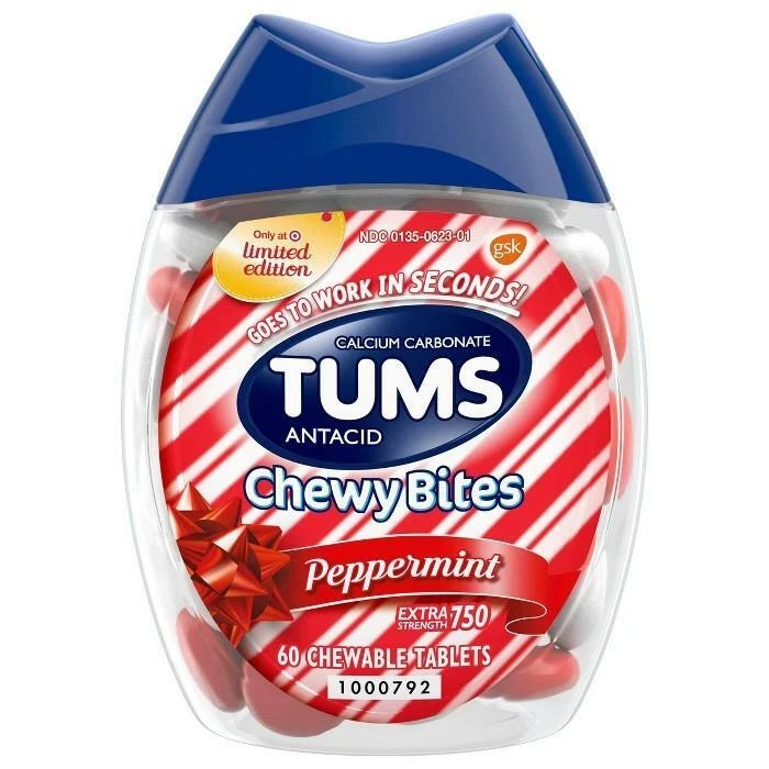 TUMS CHEWY BITES PEPPERMINT EXTRA STRENGTH CHEWABLE ANTACID FOR HEARTBURN - 60CT