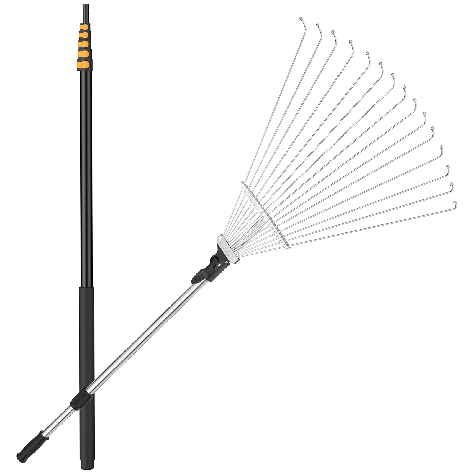 Adjustable Roof and Yard Rake Head 6.62 to 31FT Rake Tool Clear Leaves Debris