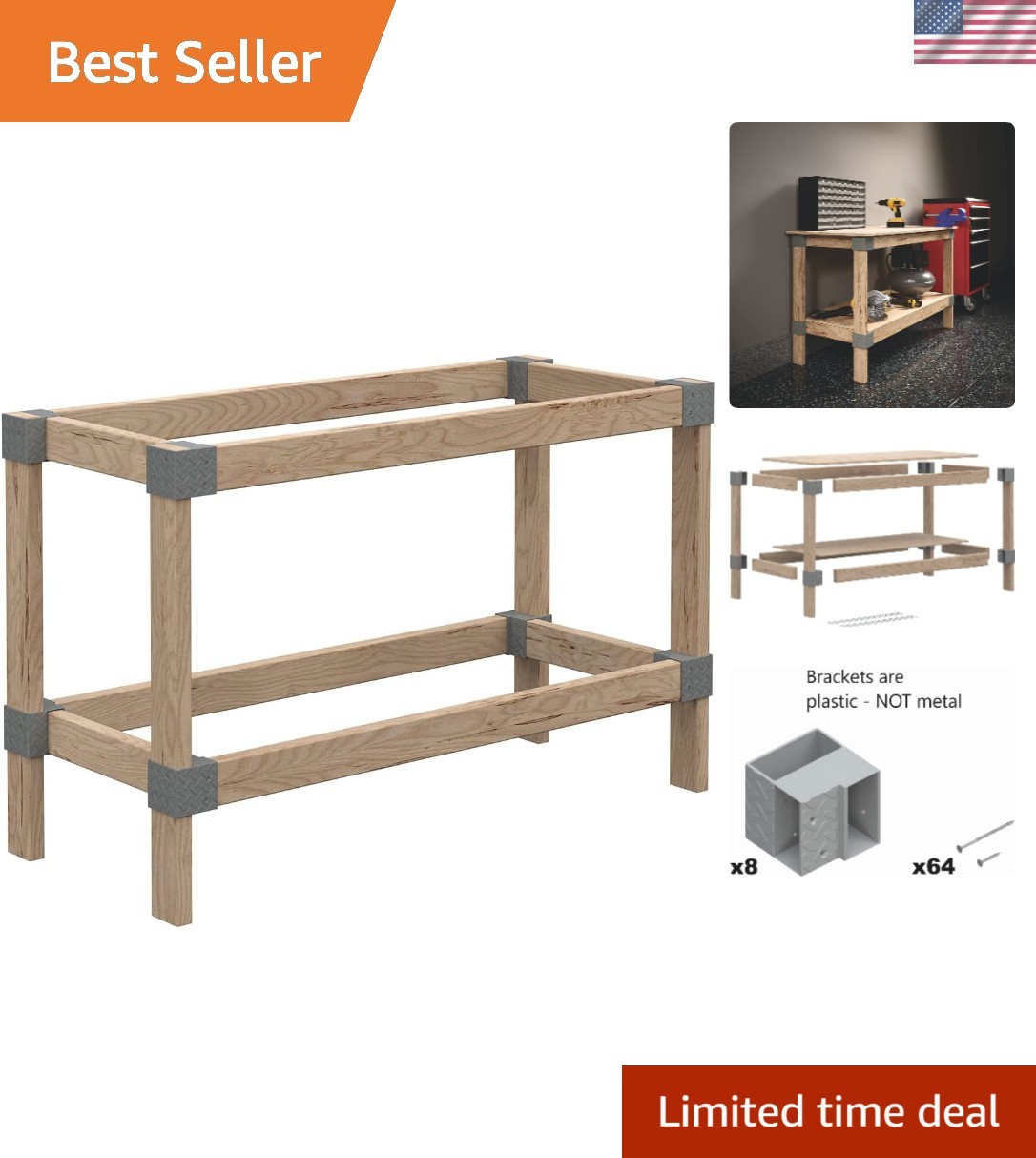 Customizable 2x4 Workbench Kit - Heavyweight Build with Durable Plastic Brackets
