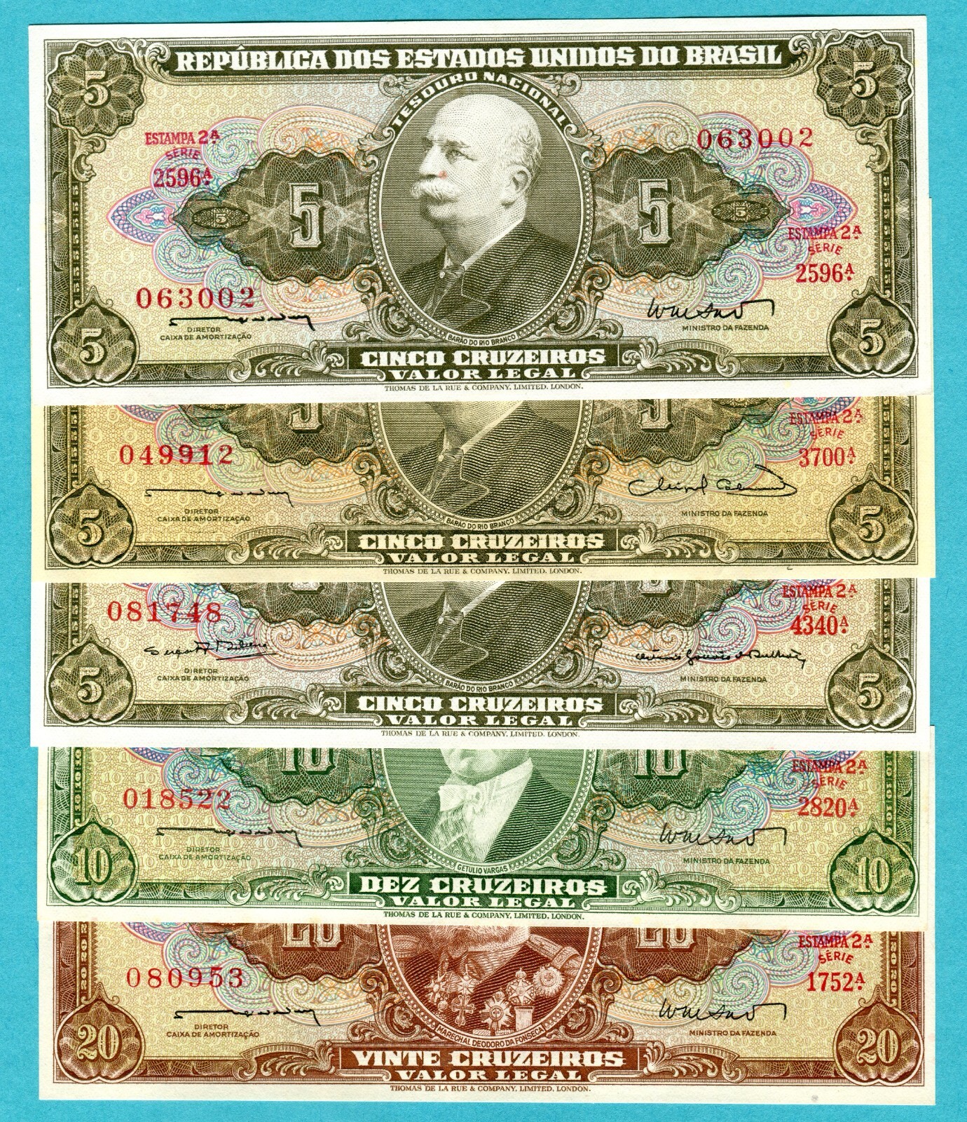 Brazil 5, 10, 20 Cruzeiros ND(1962 - 1963) P176 - P178 UNC