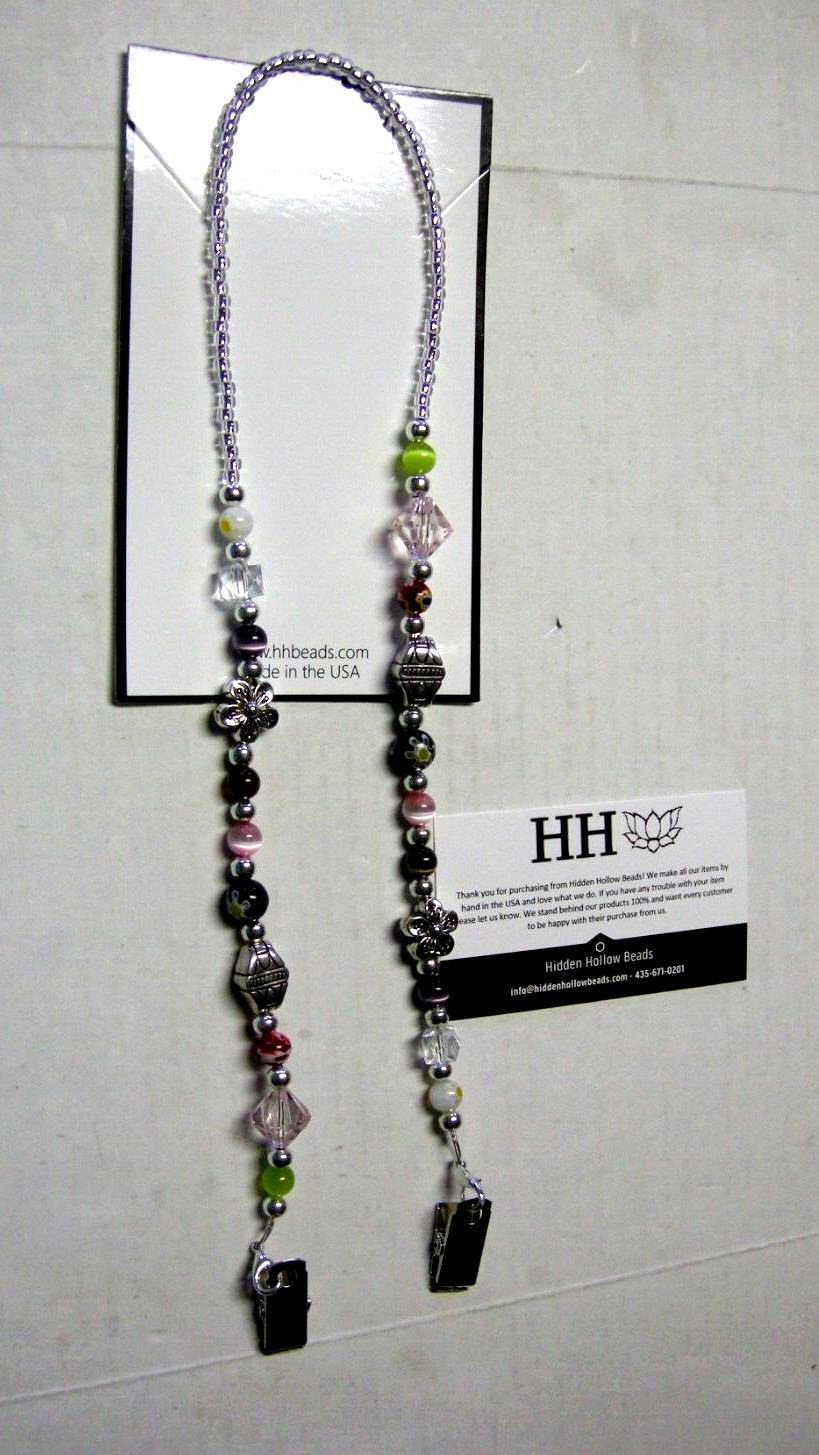 Face Mask Holder By Hidden Hollow Beads, Multicolor Beads, 25" Length, Brand New