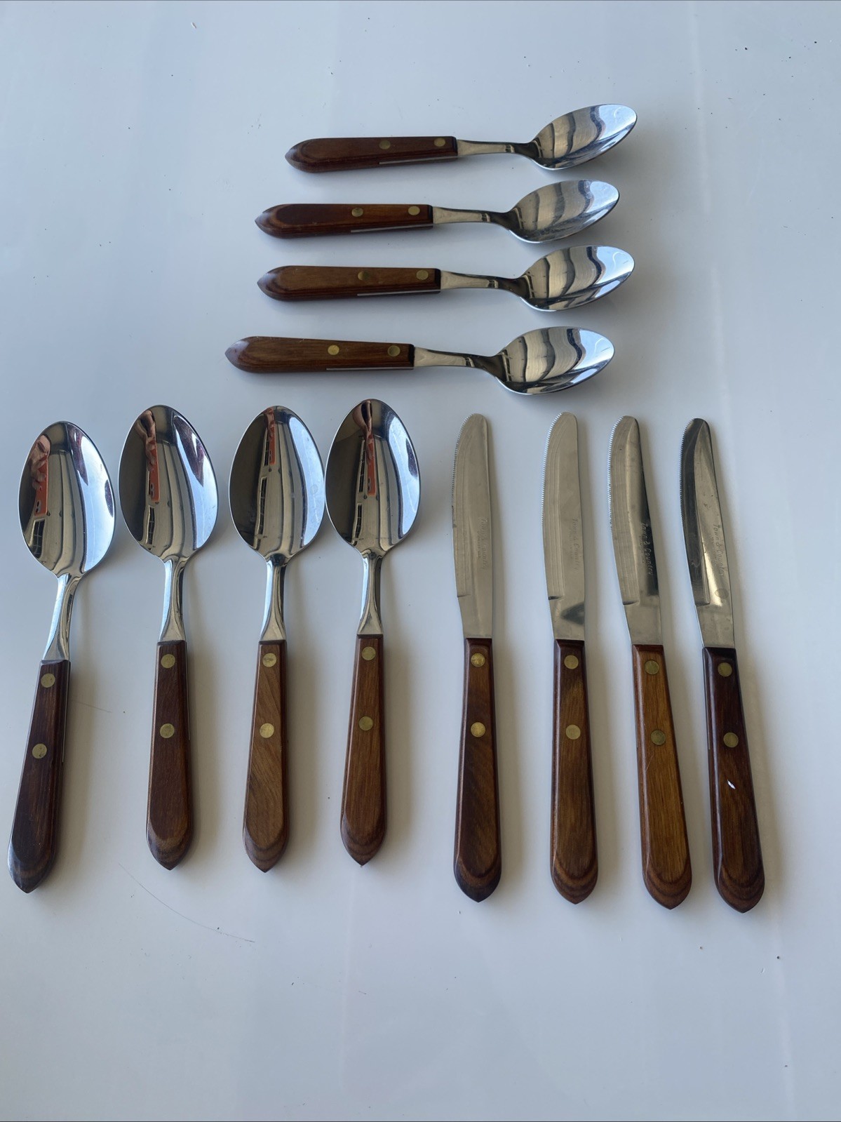 Washington Forge Town & Country Wood Handle Stainless Flatware Lot 12 USA