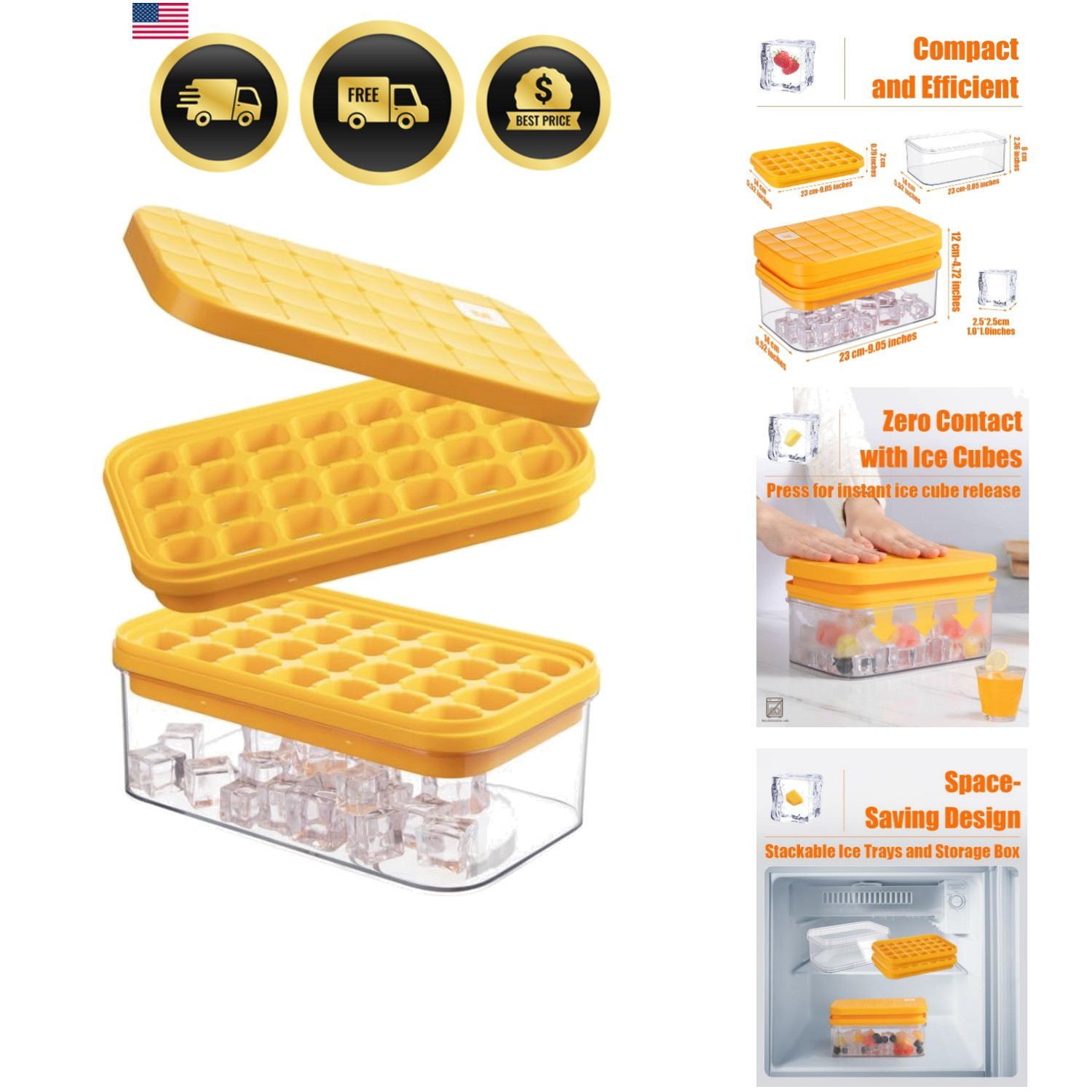 Ice Cube Tray with Lid & Storage Bin, 56 Cubes Ice Mold with Easy-Release Sil...