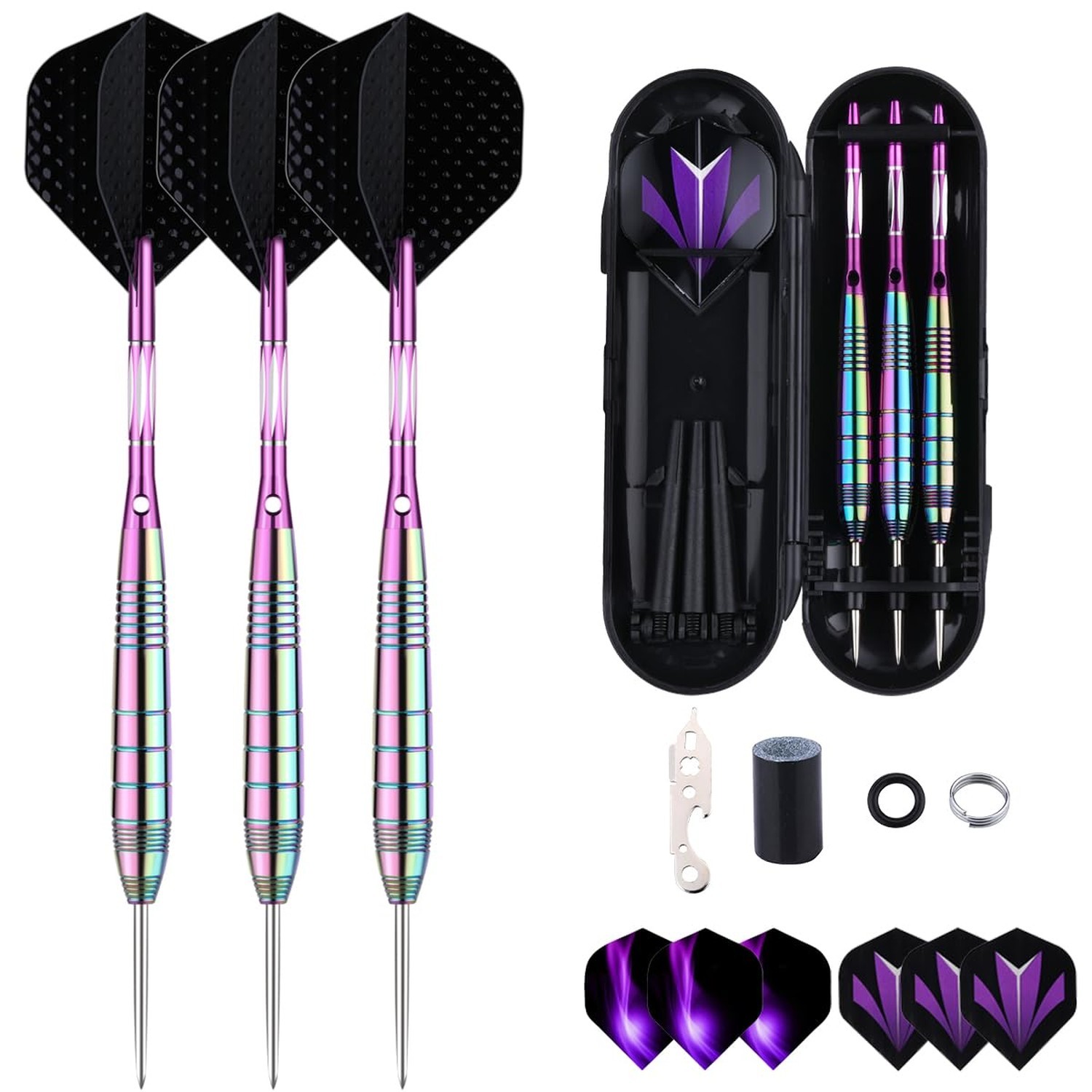 Steel Tip Darts Set for Dartboard, Professional Brass Darts Metal Tip Black P...