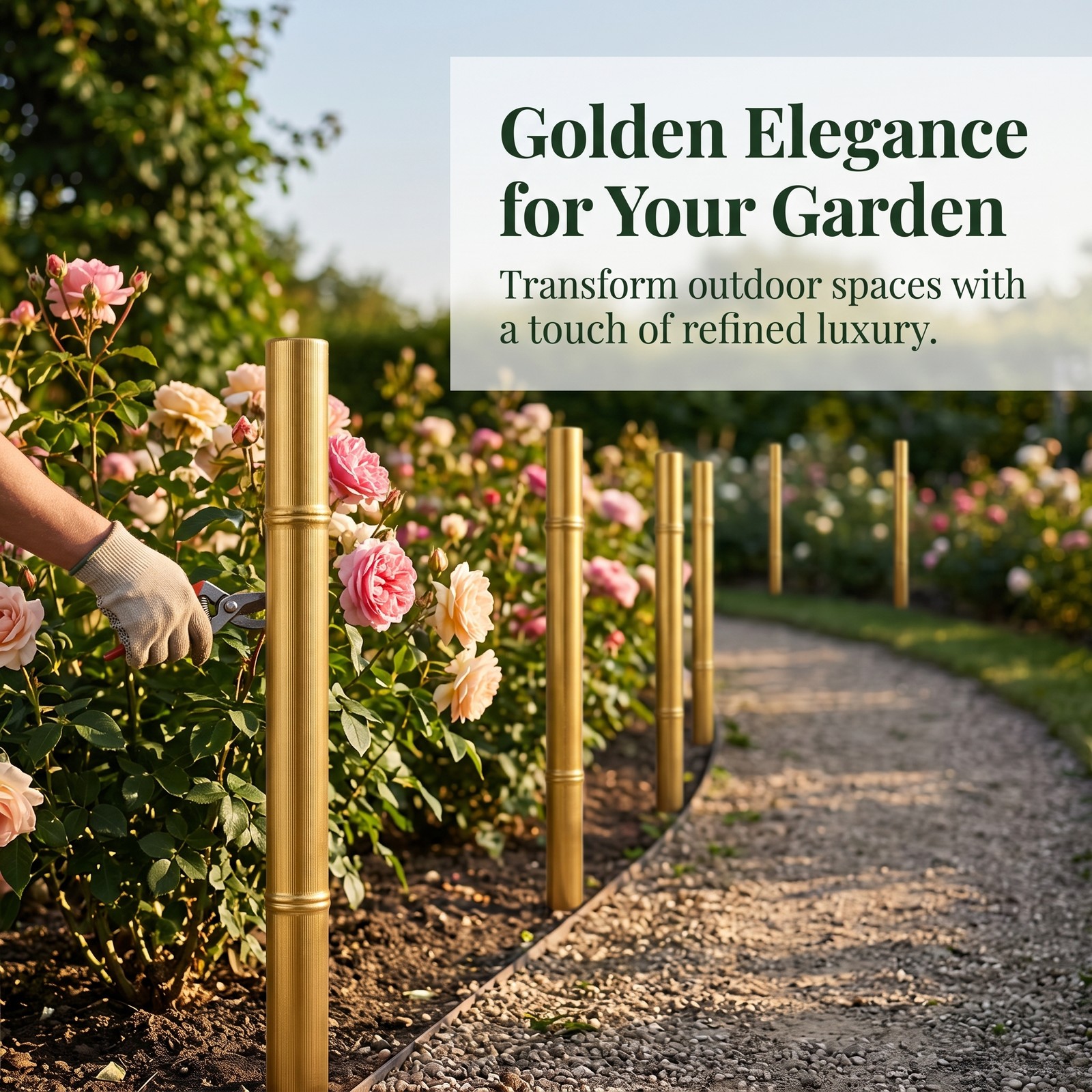 Metal Garden Fence - Gold Bamboo Imitation Outdoor Garden Fencing